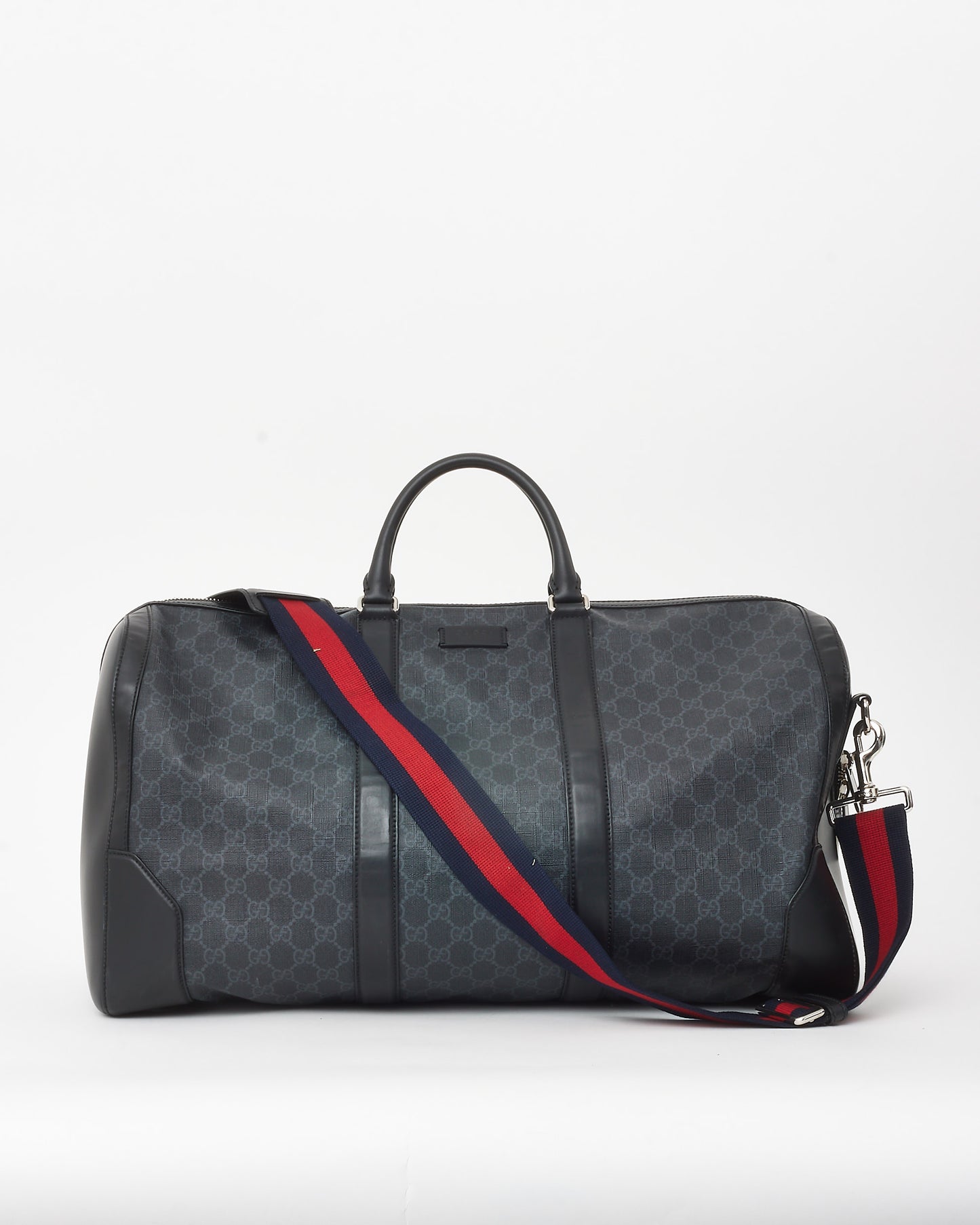 Gucci Black Monogram GG Supreme Canvas with Leather GG Duffle Bag