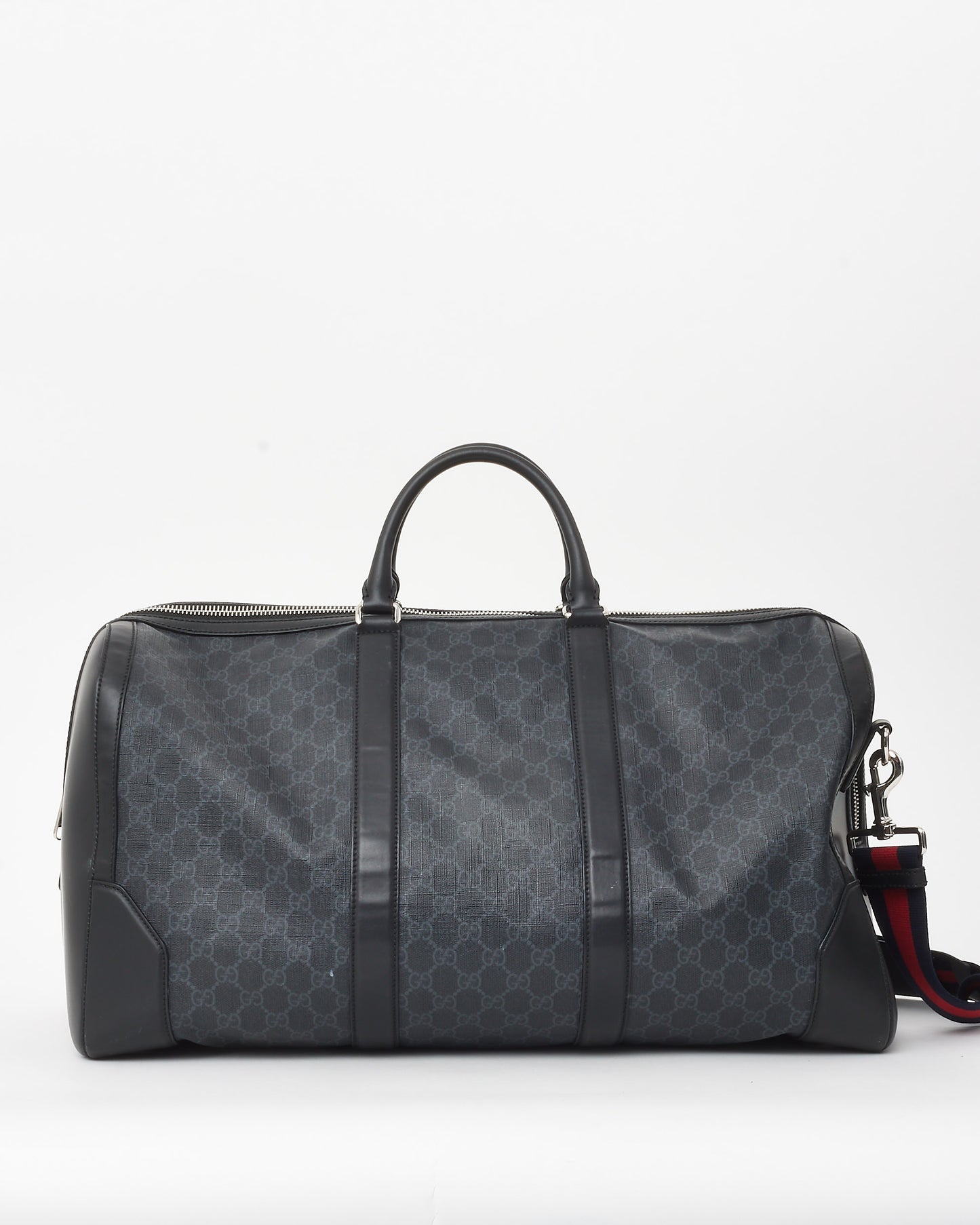Gucci Black Monogram GG Supreme Canvas with Leather GG Duffle Bag