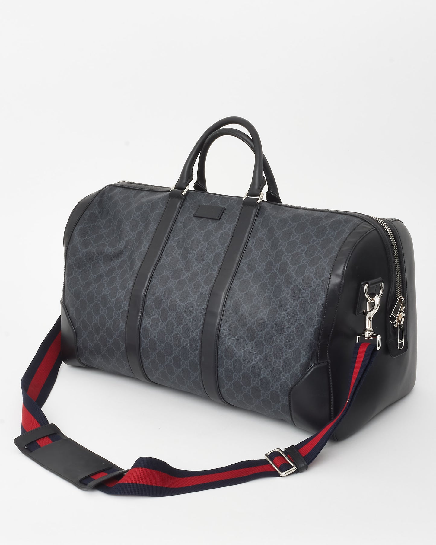 Gucci Black Monogram GG Supreme Canvas with Leather GG Duffle Bag