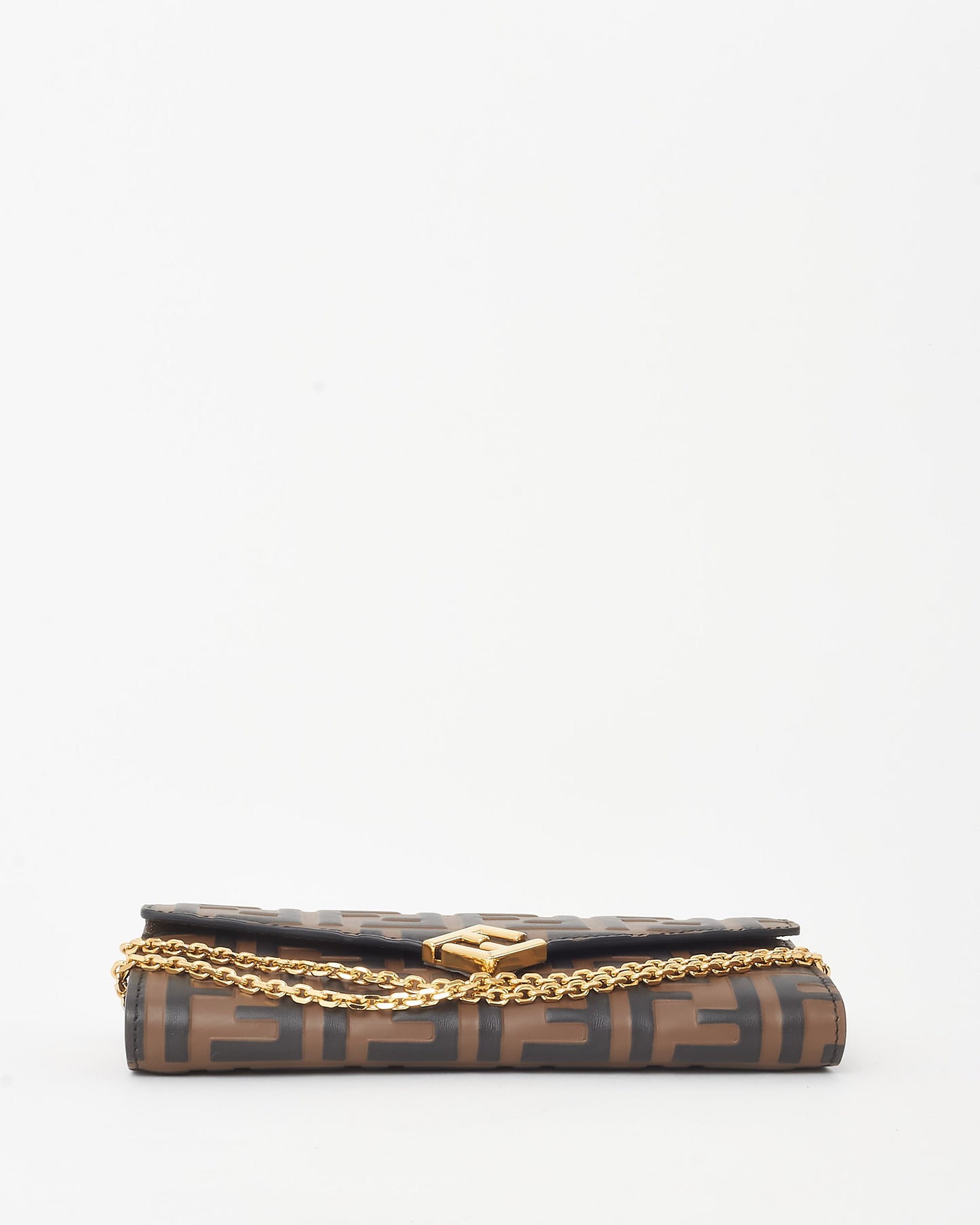 Fendi Brown and Black FF Embossed Leather Diamonds Continental Wallet with Chain Bag