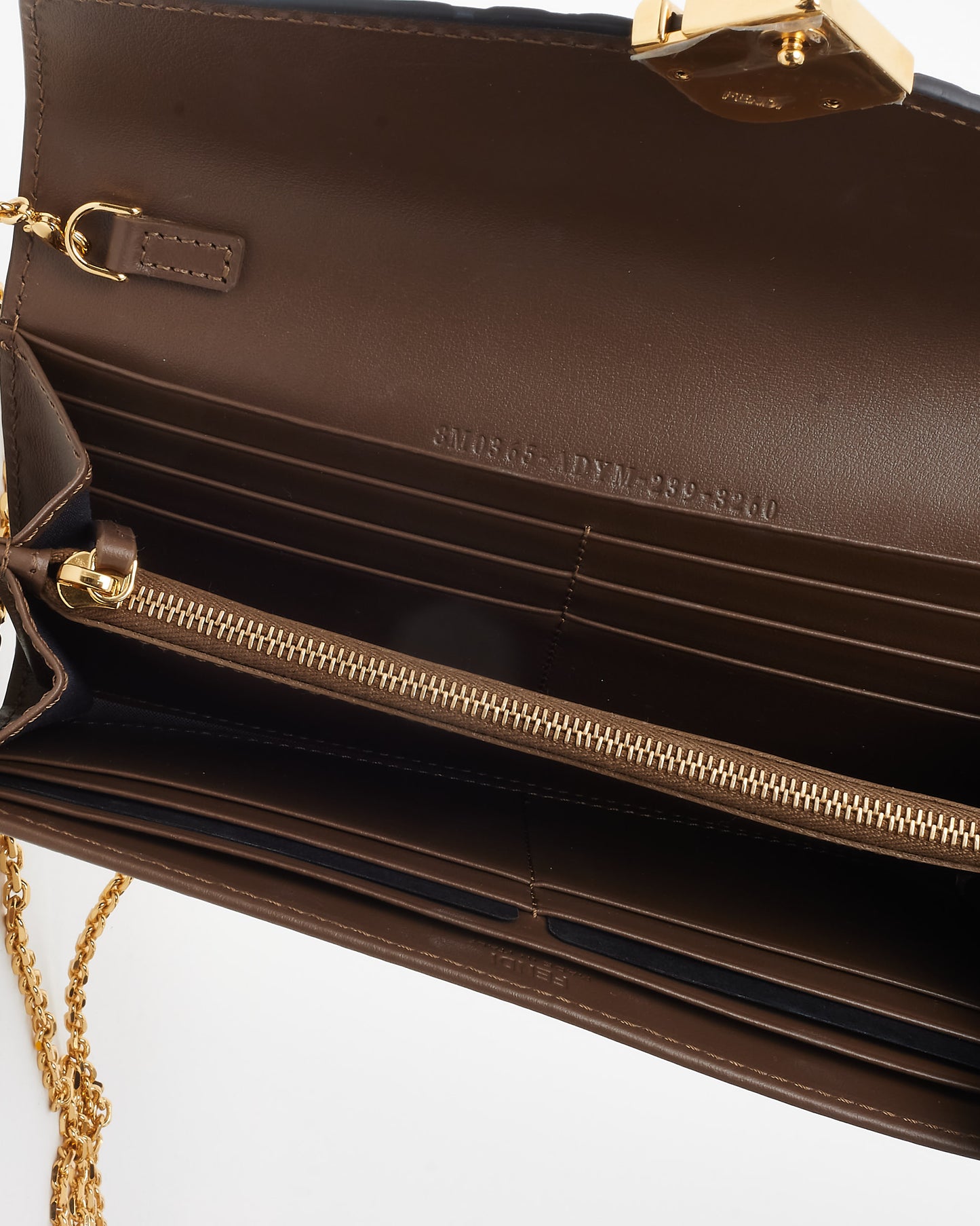 Fendi Brown and Black FF Embossed Leather Diamonds Continental Wallet with Chain Bag