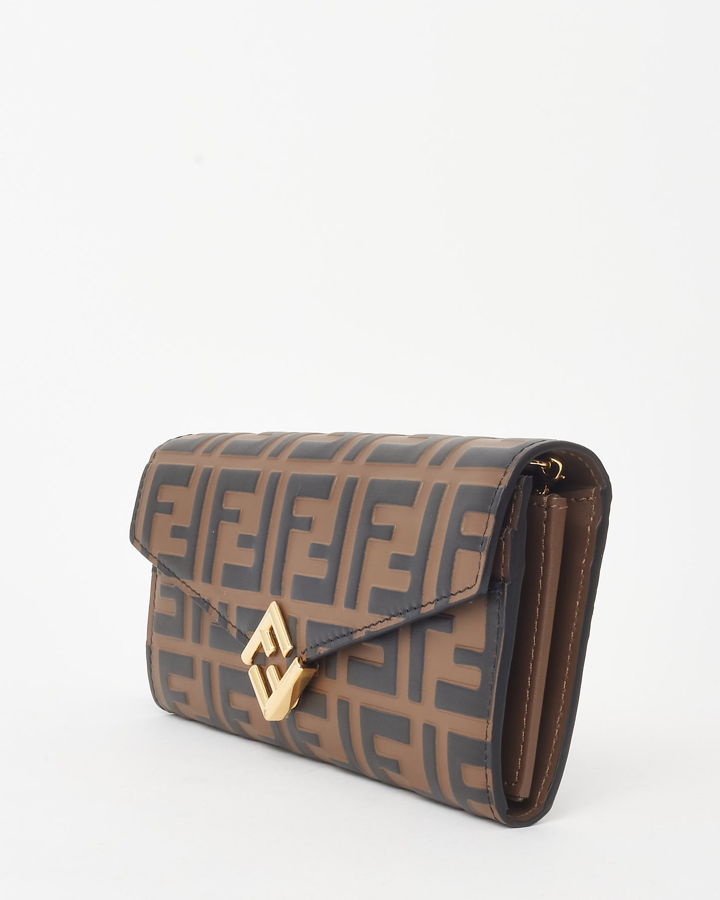 Fendi Brown and Black FF Embossed Leather Diamonds Continental Wallet with Chain Bag