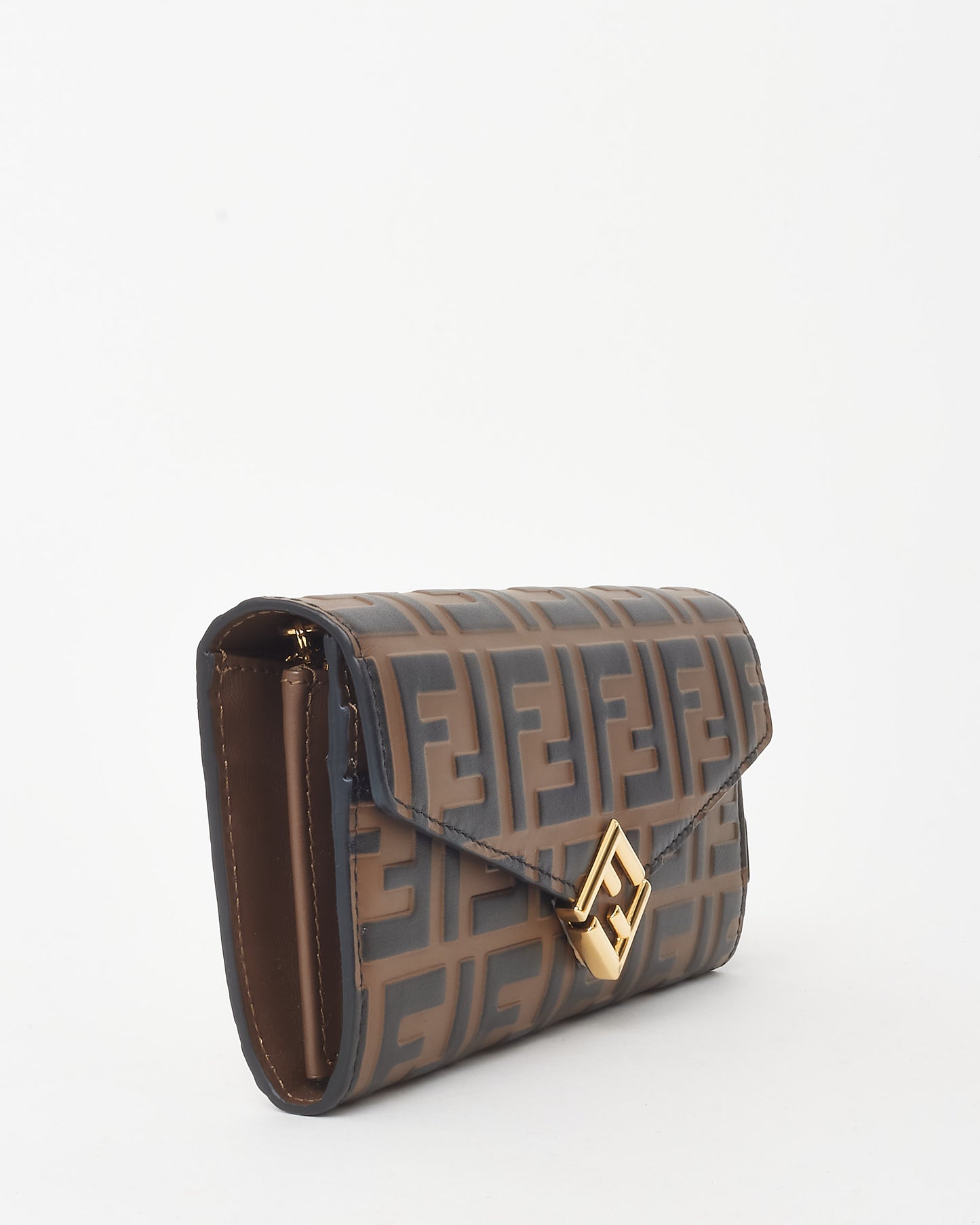 Fendi Brown and Black FF Embossed Leather Diamonds Continental Wallet with Chain Bag