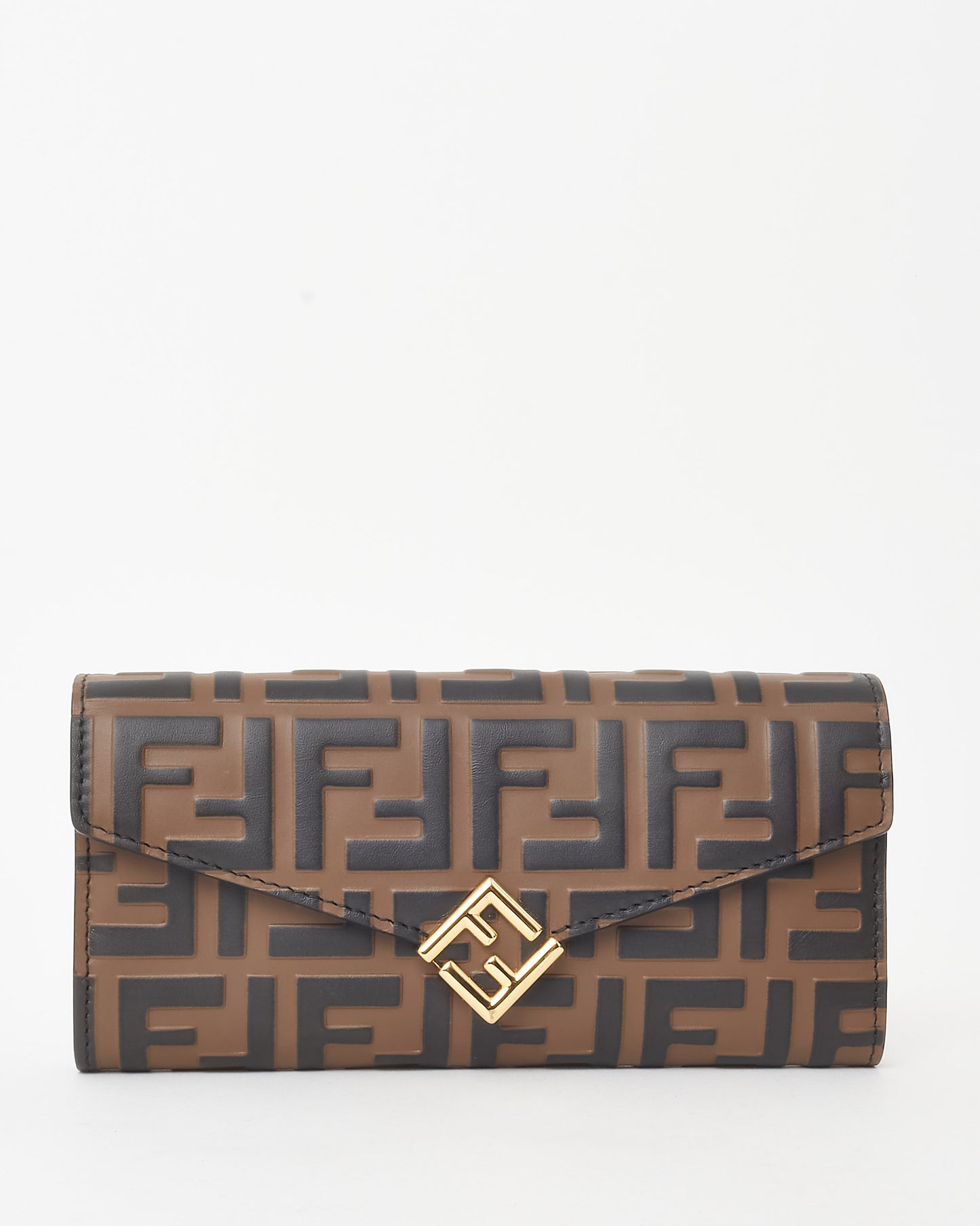 Fendi Brown and Black FF Embossed Leather Diamonds Continental Wallet with Chain Bag