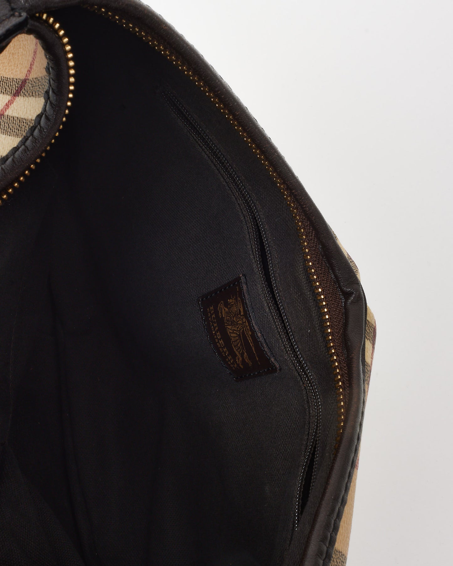 Burberry Brown Trim and Beige Haymarket Check Canvas Rydal Small Hobo Bag