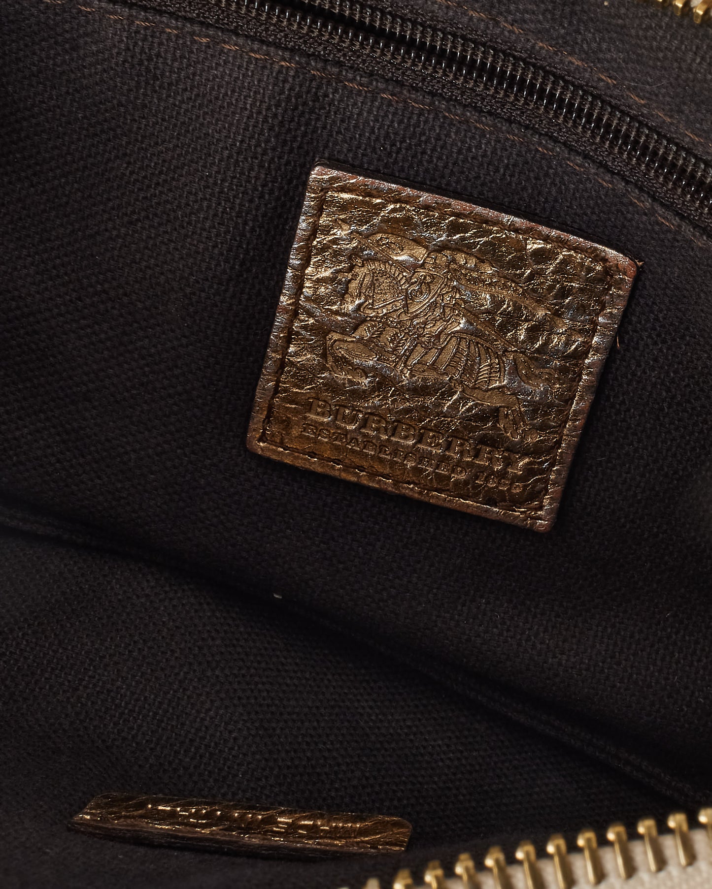 Burberry Gold Leather and Beige Haymarket Check Belted Pochette Shoulder Bag