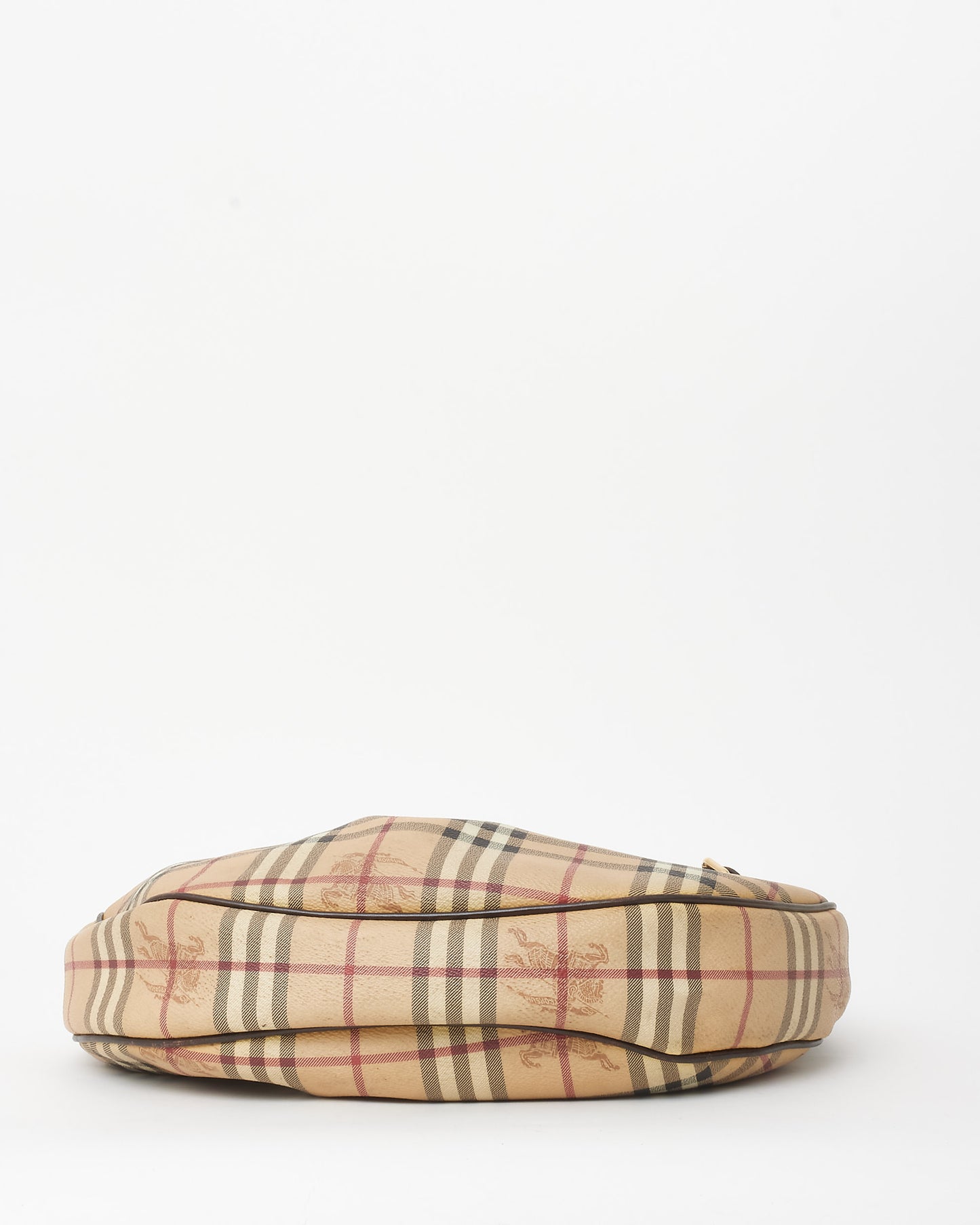 Burberry Brown Trim and Beige Haymarket Check Canvas Rydal Small Hobo Bag