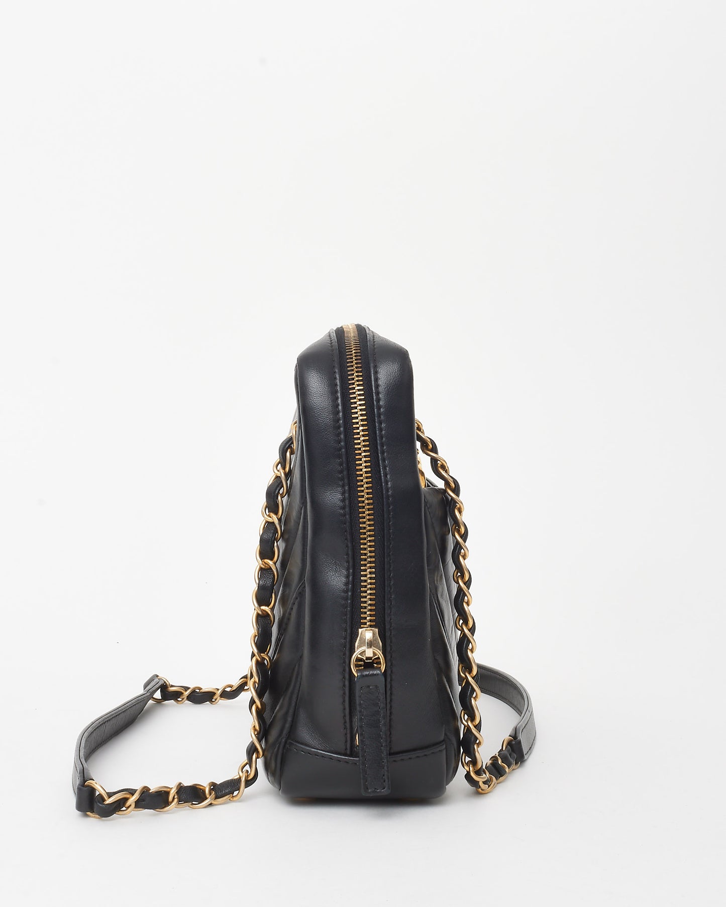 Chanel Black Chevron Quilted Calfskin Leather Camera Shoulder Bag