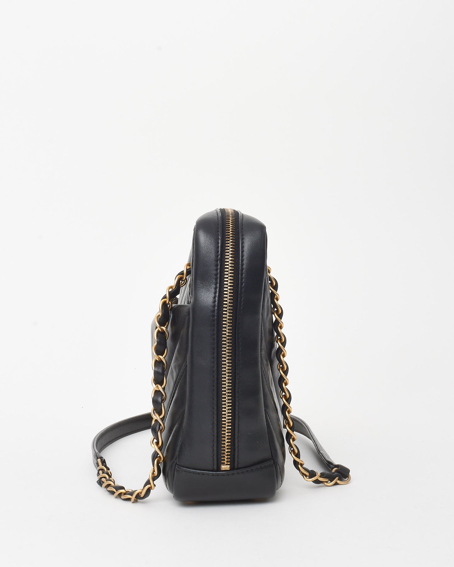 Chanel Black Chevron Quilted Calfskin Leather Camera Shoulder Bag