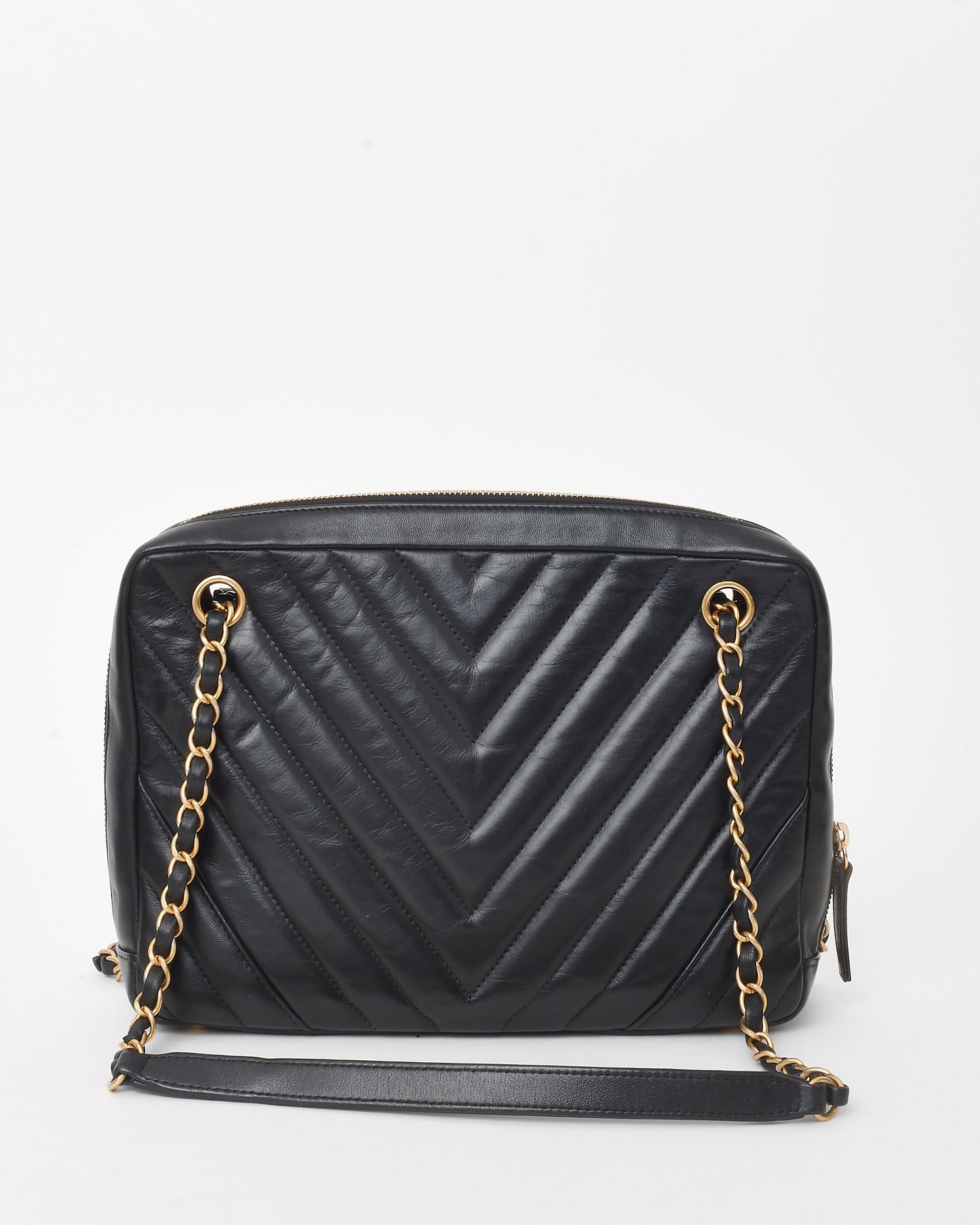 Chanel Black Chevron Quilted Calfskin Leather Camera Shoulder Bag