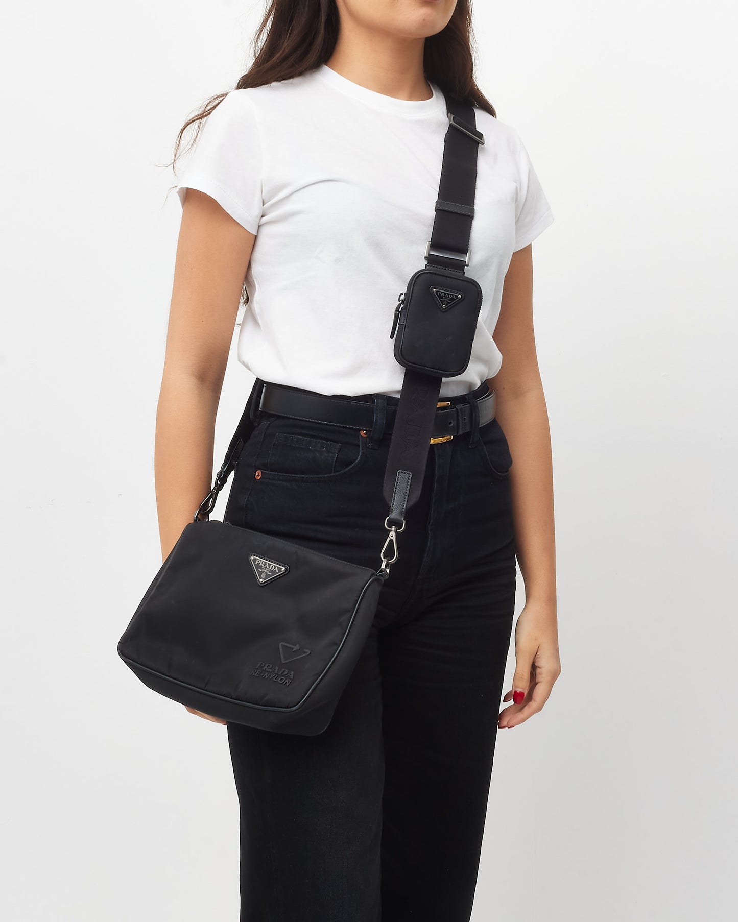 Prada Black Re-Nylon & Saffiano Leather Trim Square Zip Crossbody Bag