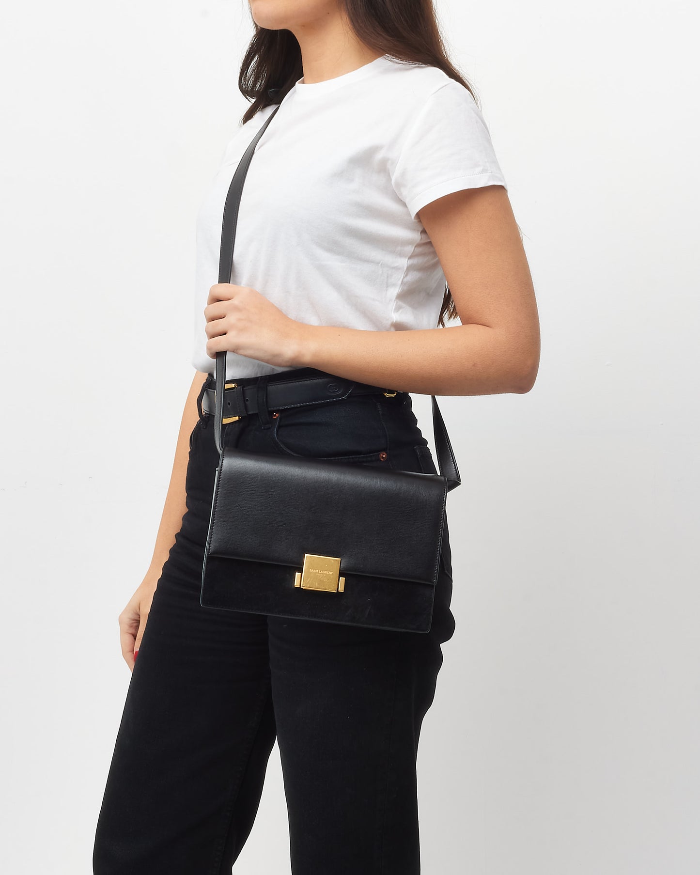 Saint Laurent Black Leather & Suede Medium Bellechasse Crossbody Bag