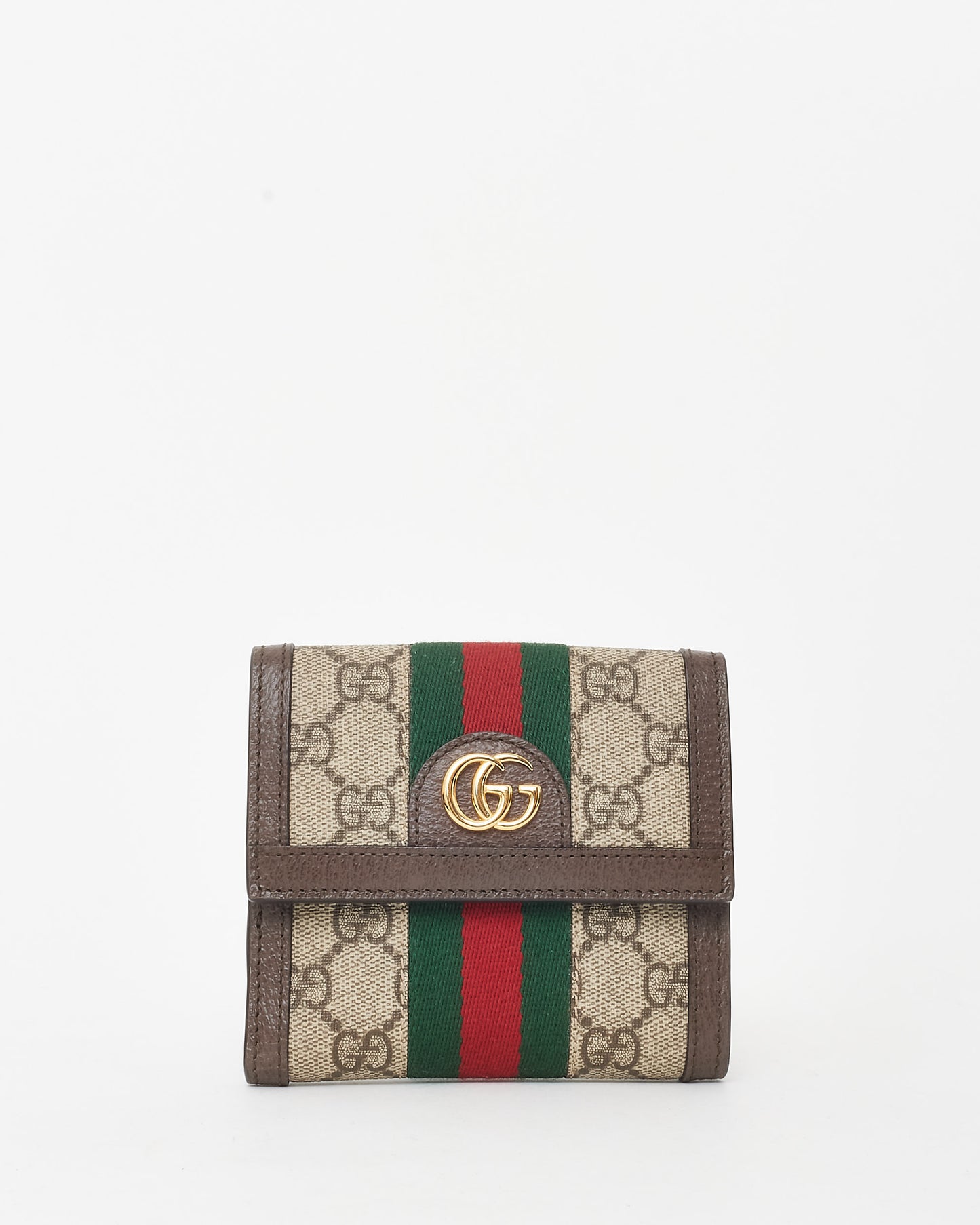 Gucci Brown Leather & GG Supreme Canvas Ophidia French Flap Wallet