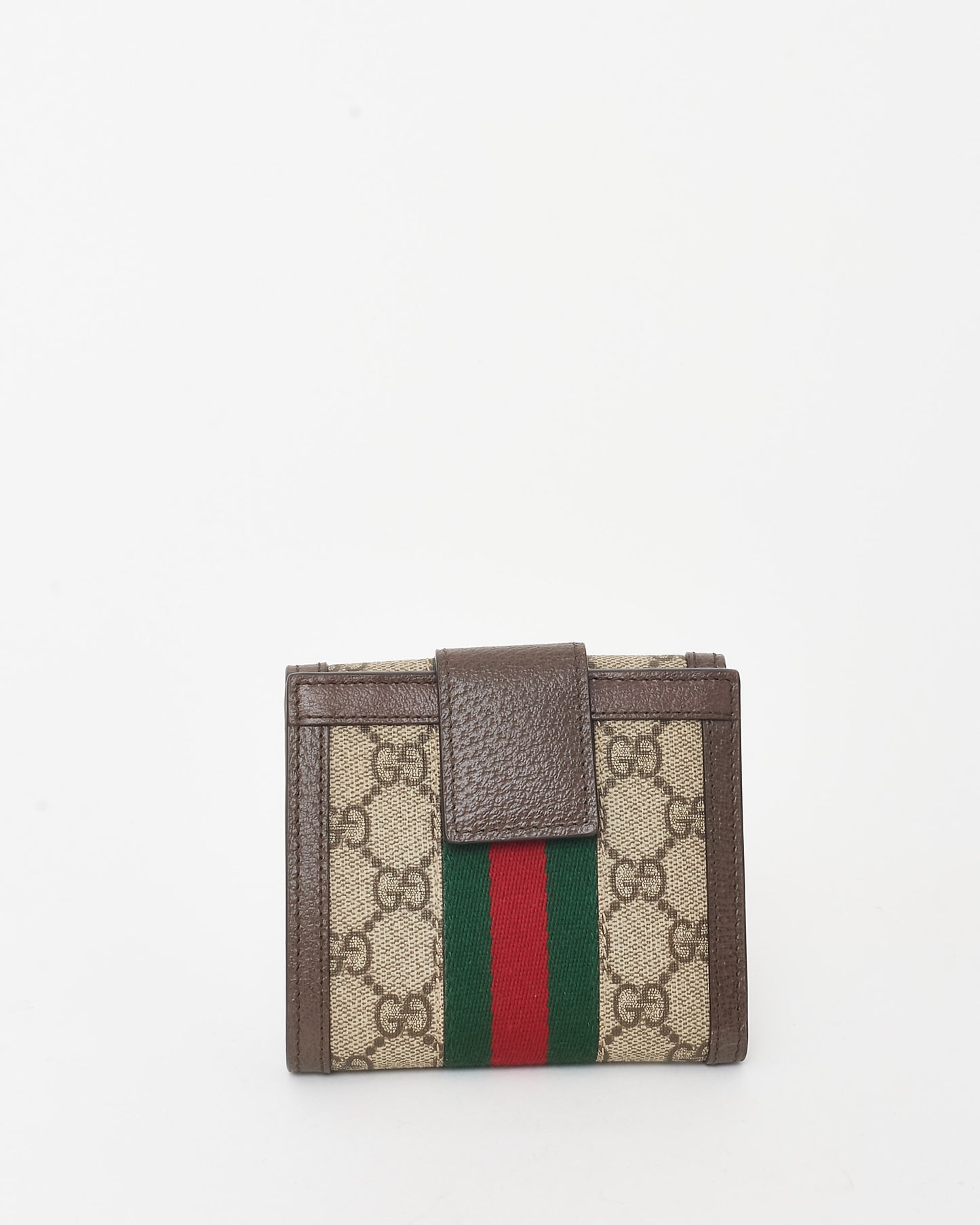 Gucci Brown Leather & GG Supreme Canvas Ophidia French Flap Wallet