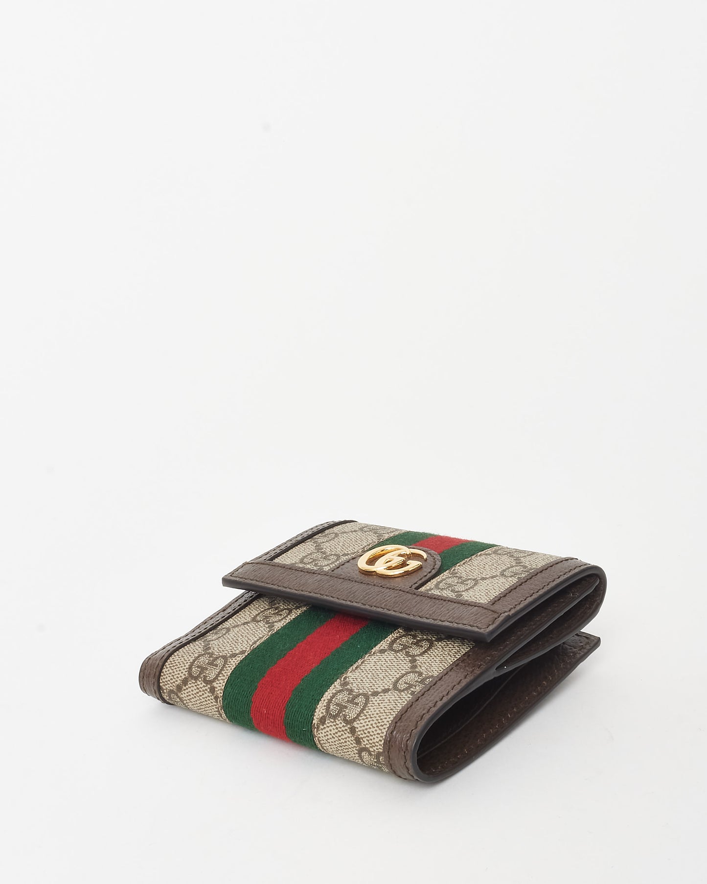 Gucci Brown Leather & GG Supreme Canvas Ophidia French Flap Wallet