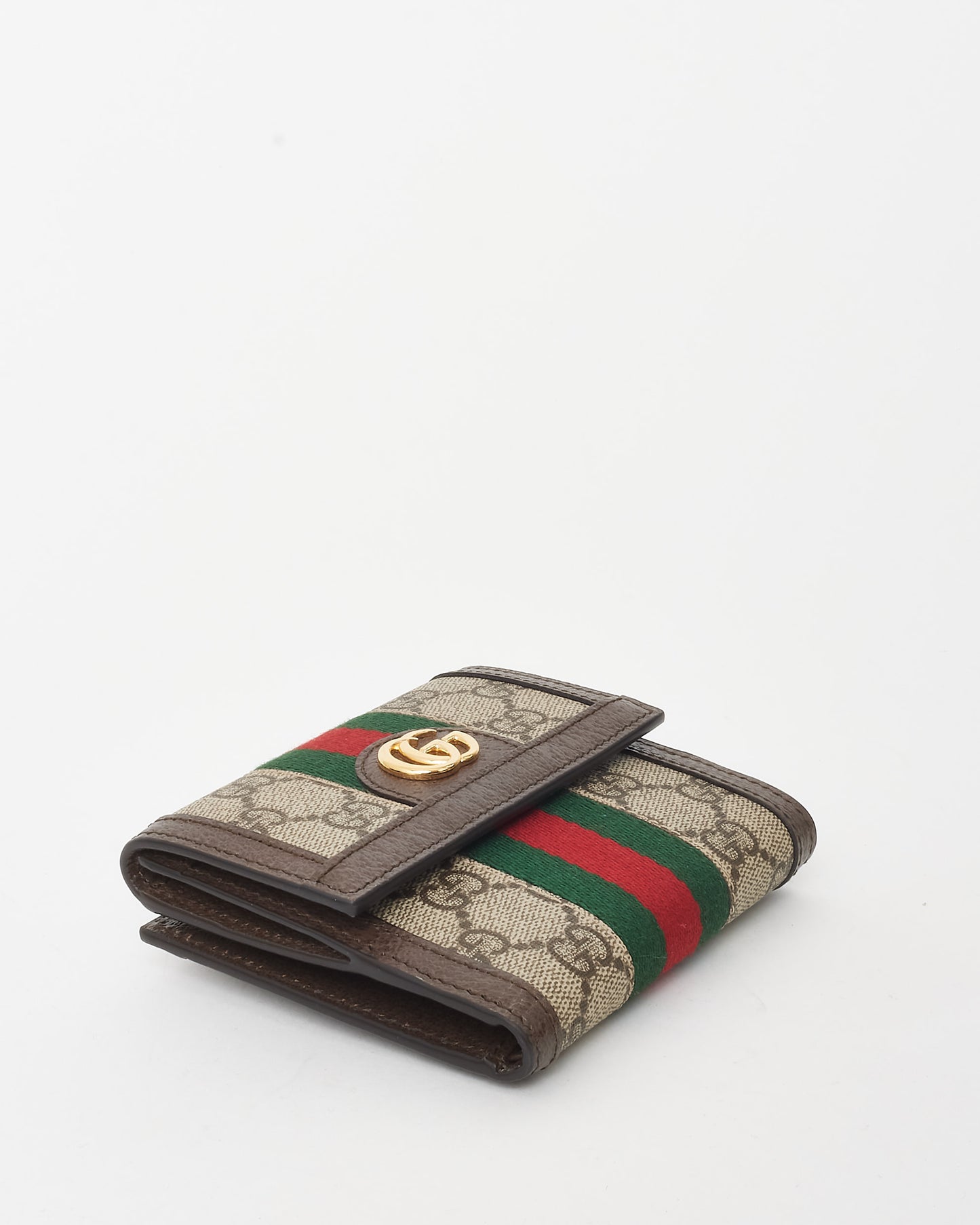 Gucci Brown Leather & GG Supreme Canvas Ophidia French Flap Wallet