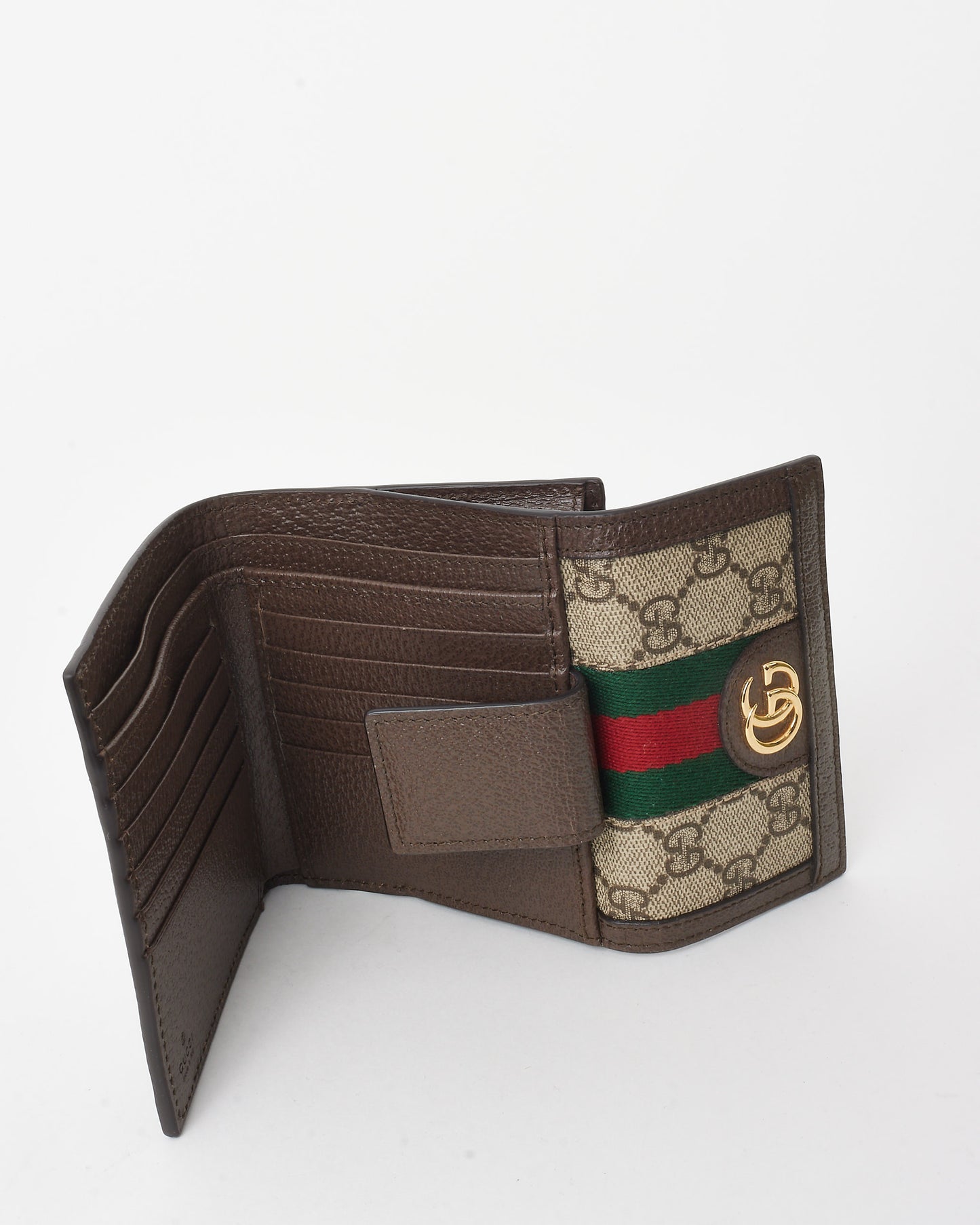 Gucci Brown Leather & GG Supreme Canvas Ophidia French Flap Wallet