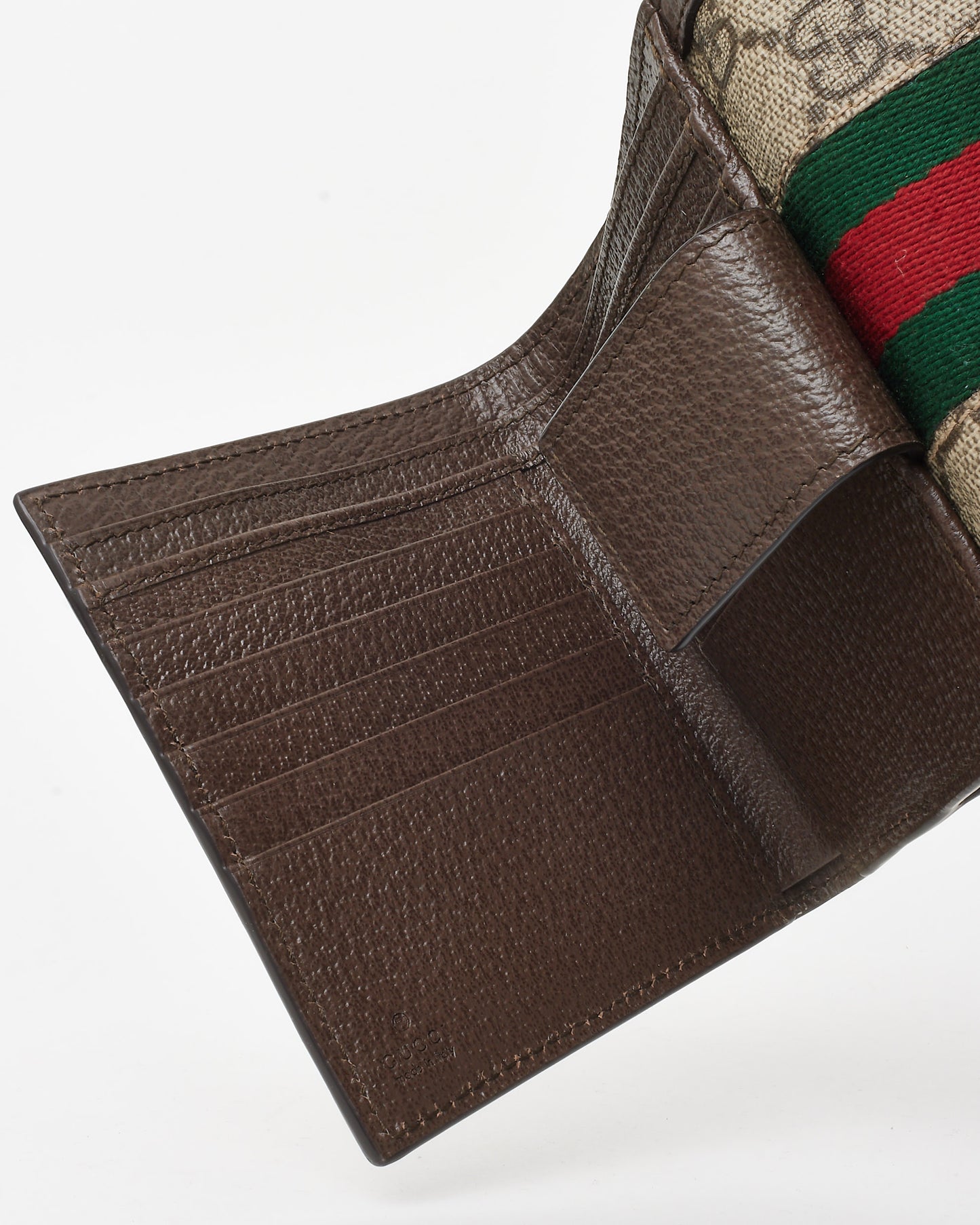 Gucci Brown Leather & GG Supreme Canvas Ophidia French Flap Wallet