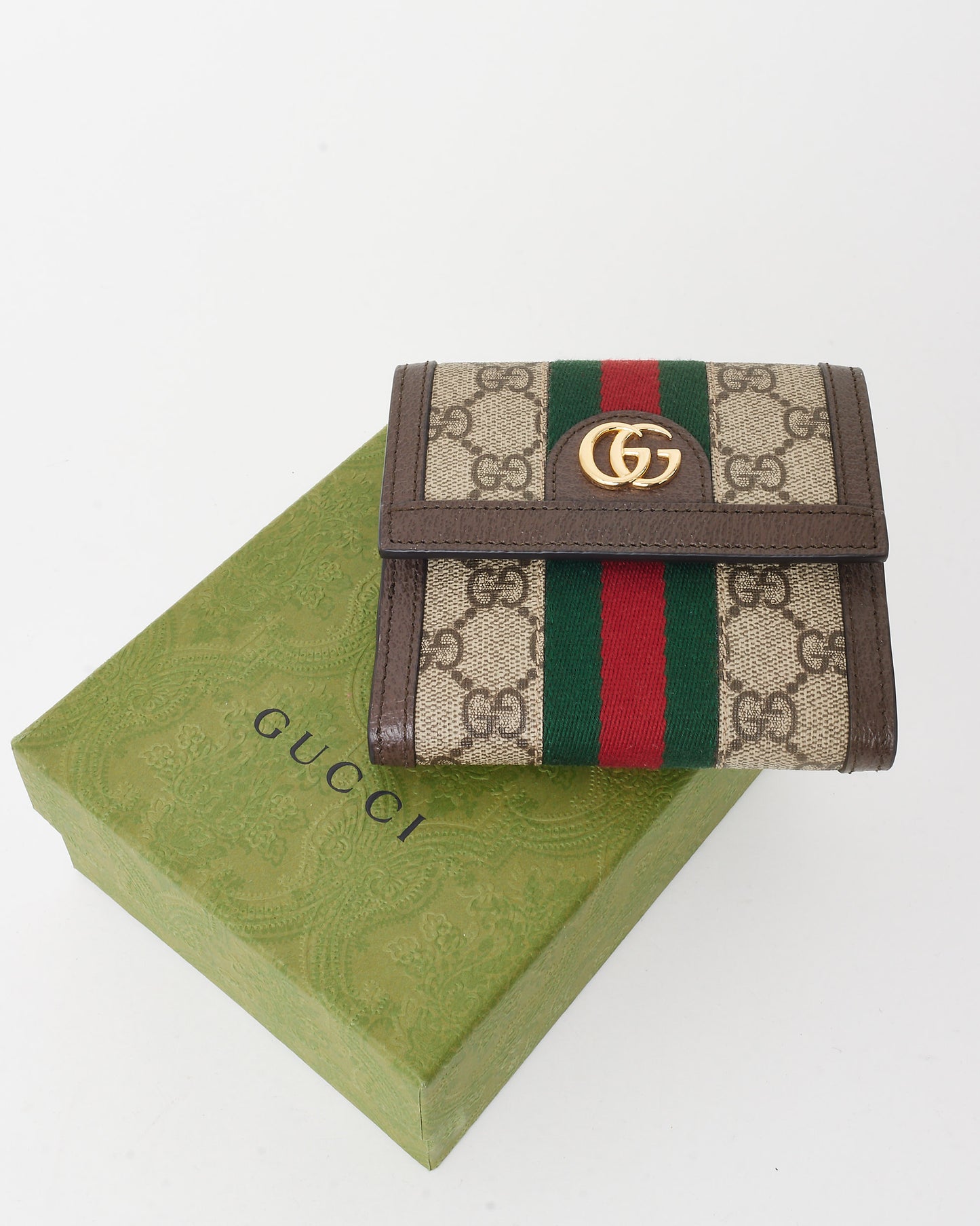 Gucci Brown Leather & GG Supreme Canvas Ophidia French Flap Wallet
