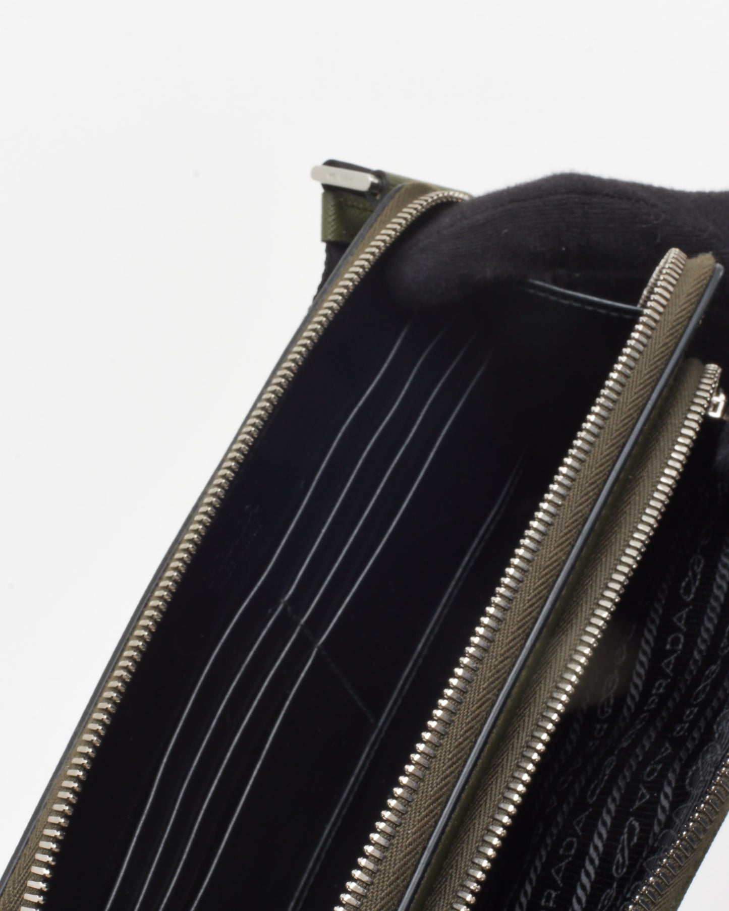 Prada Khaki Green Saffiano Leather Logo Belt Bag