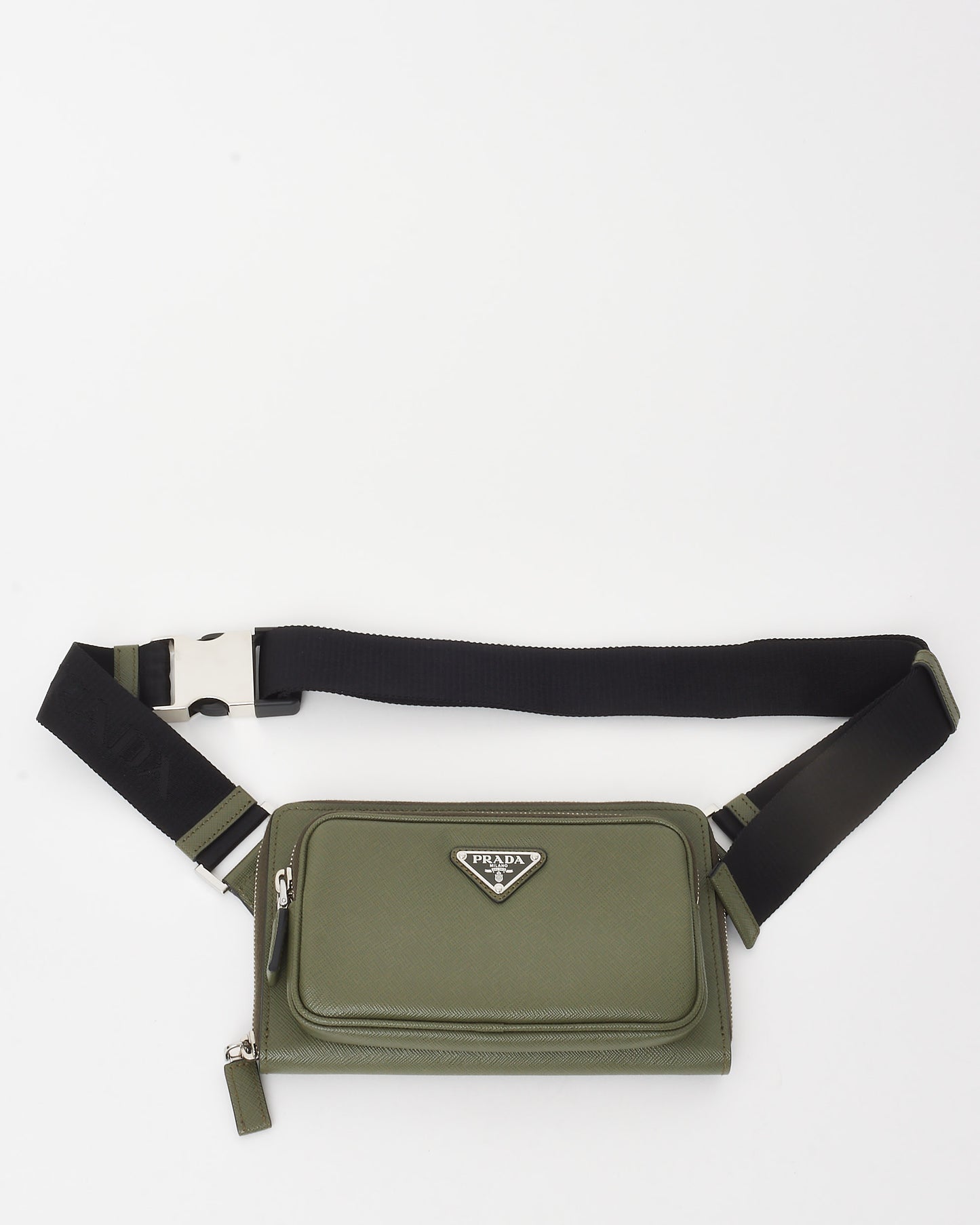 Prada Khaki Green Saffiano Leather Logo Belt Bag