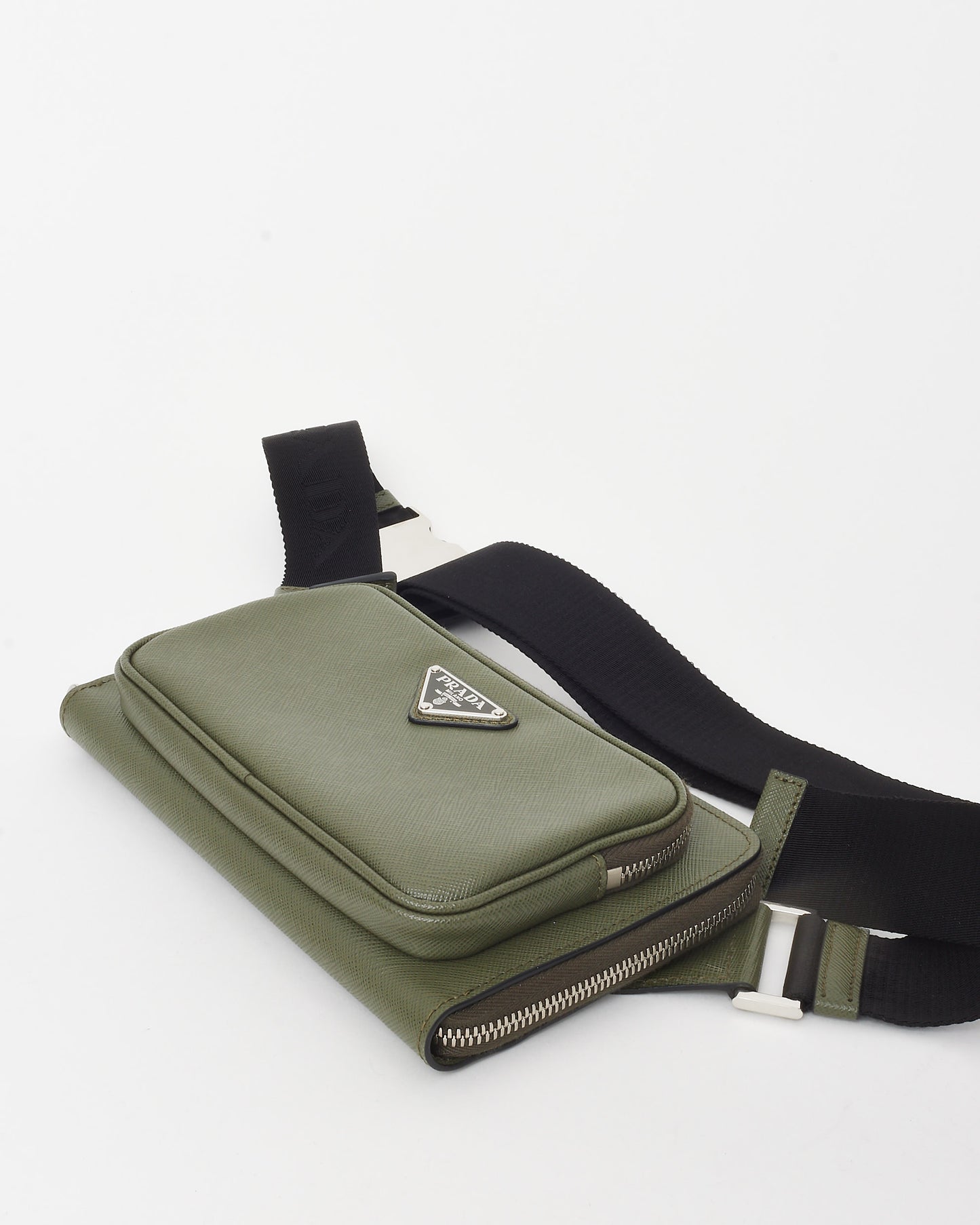 Prada Khaki Green Saffiano Leather Logo Belt Bag