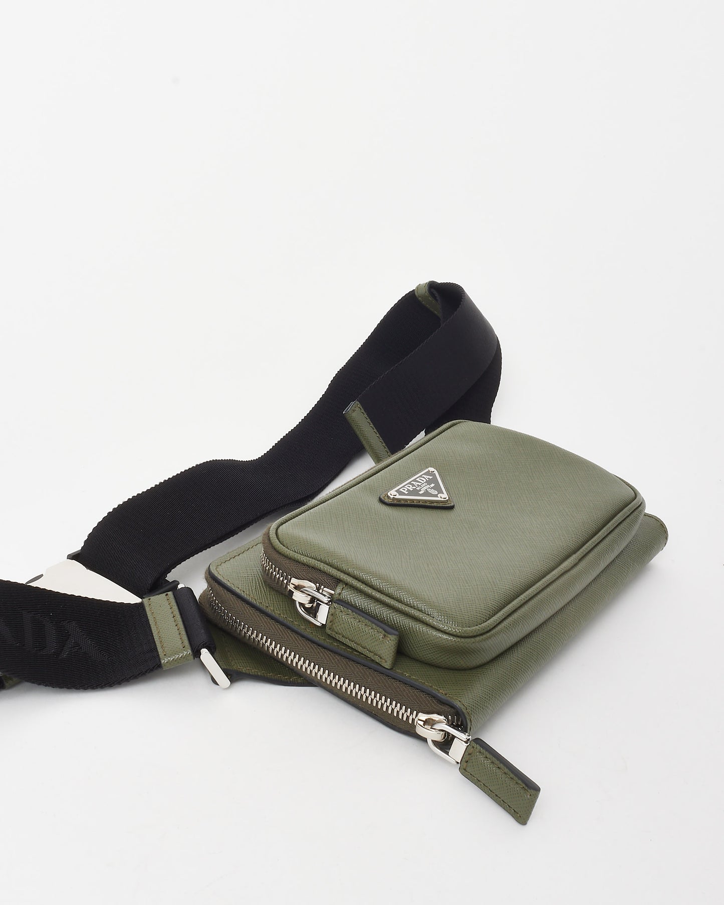 Prada Khaki Green Saffiano Leather Logo Belt Bag