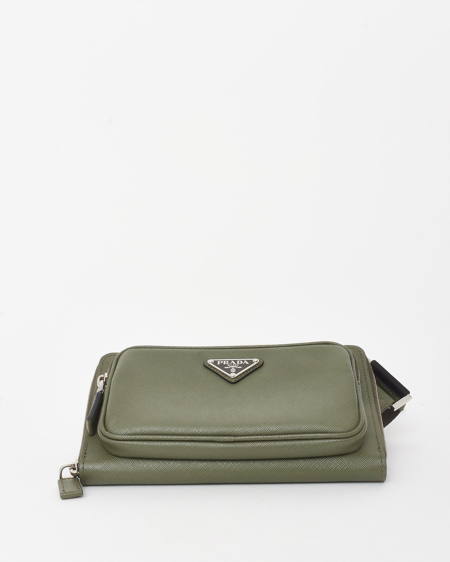 Prada Khaki Green Saffiano Leather Logo Belt Bag