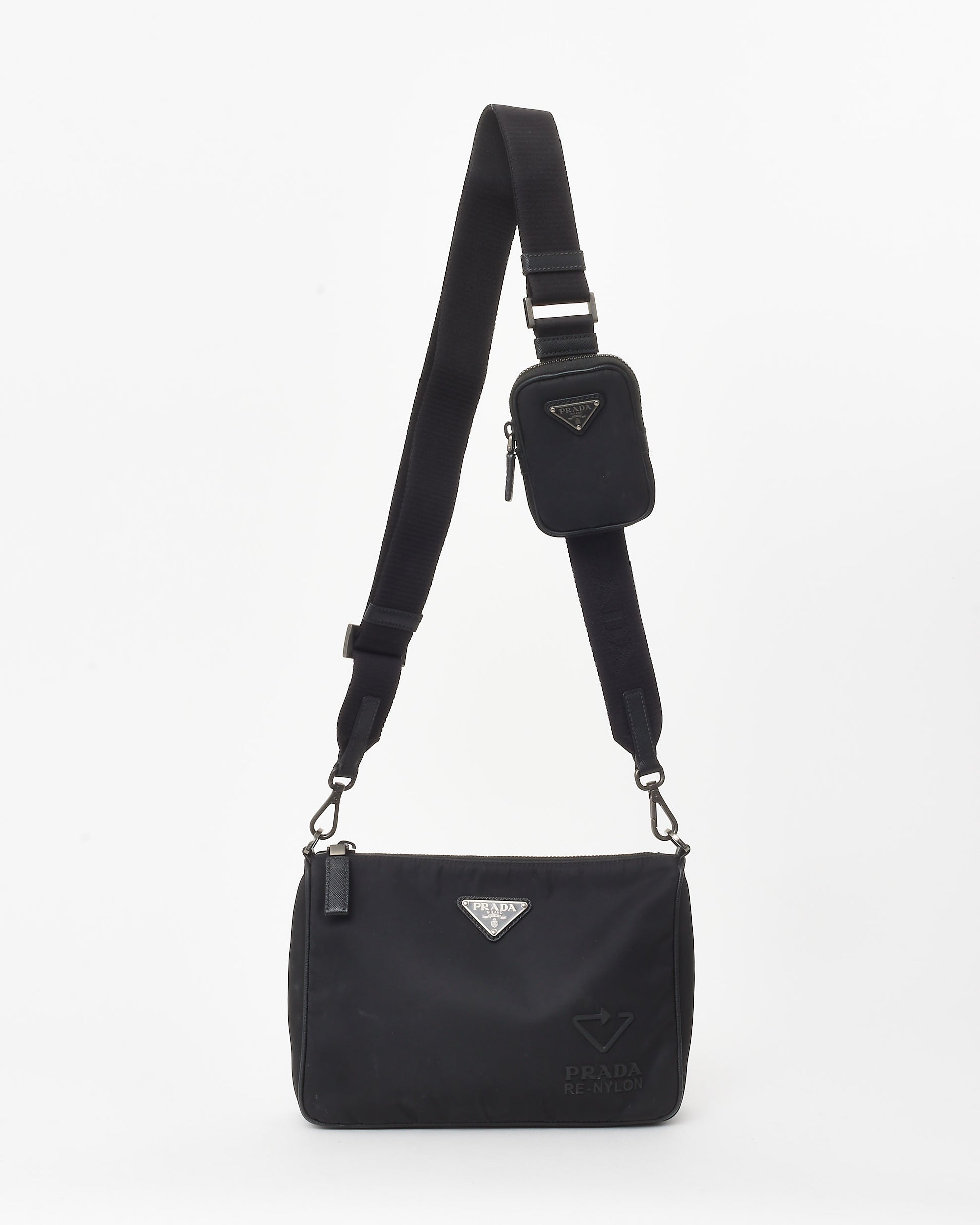 Buy Prada Black Re-Nylon Saffiano Leather Trim Square Zip