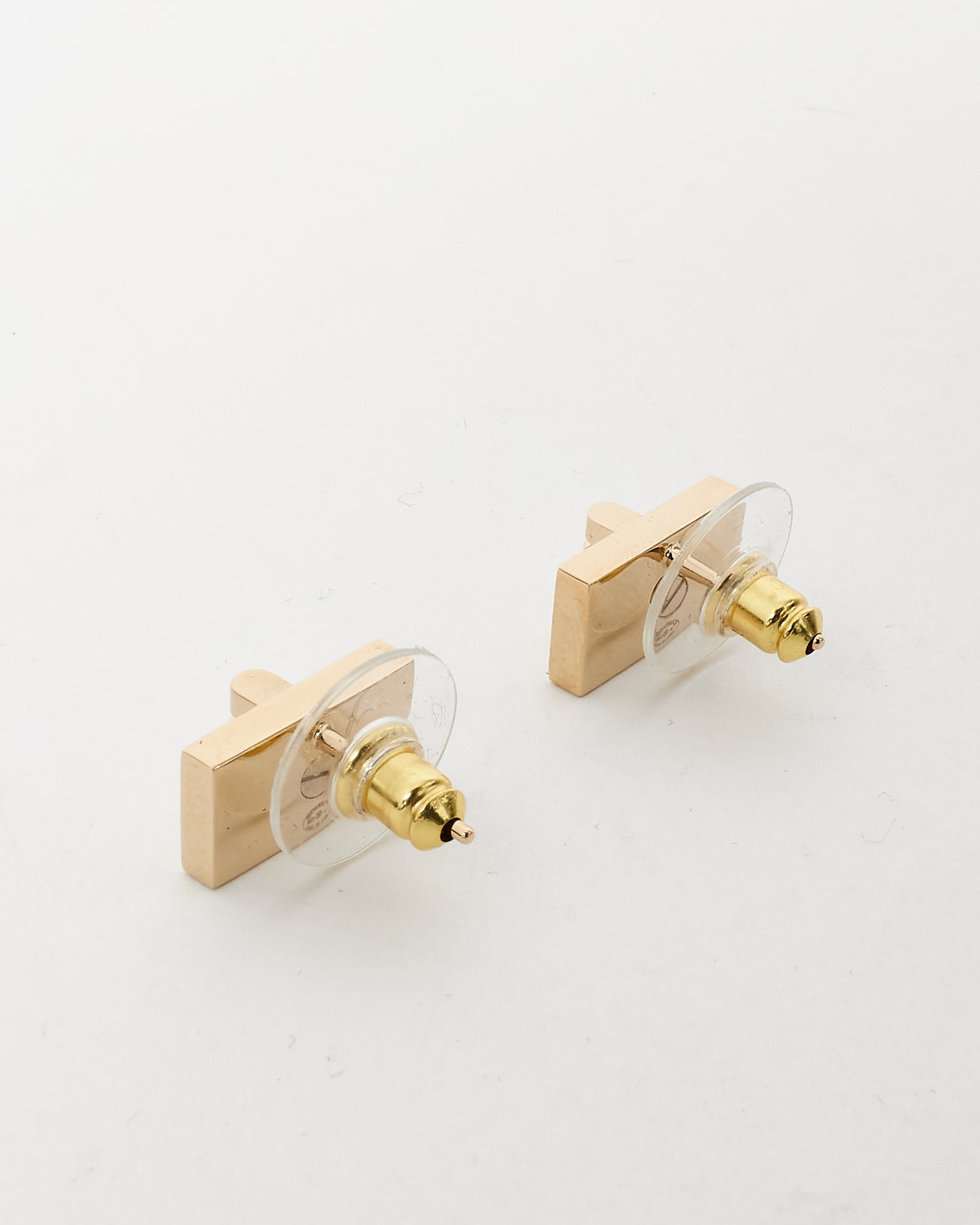 Chanel Gold Metal Reissue Clasp & Logo Earrings