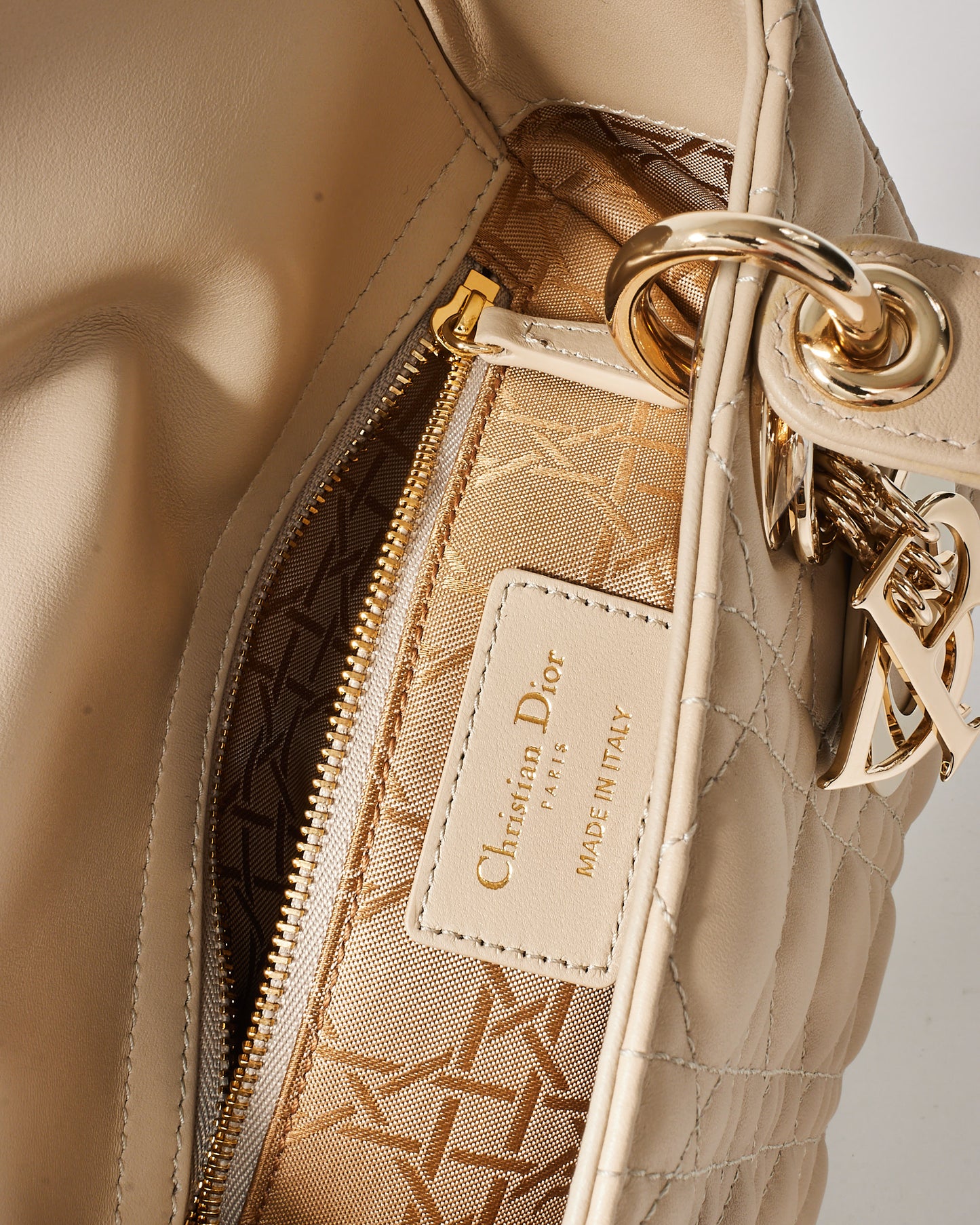 Dior Beige Cannage Lambskin Leather Small Lady Dior Bag GHW