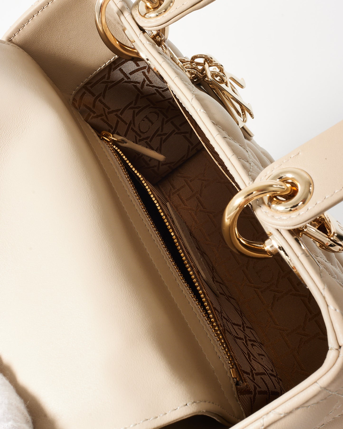 Dior Beige Cannage Lambskin Leather Small Lady Dior Bag GHW