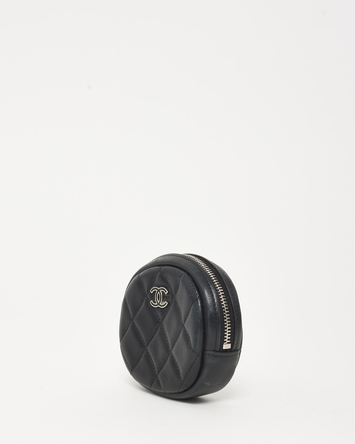 Chanel Black Lambskin CC Logo Round Coin Purse