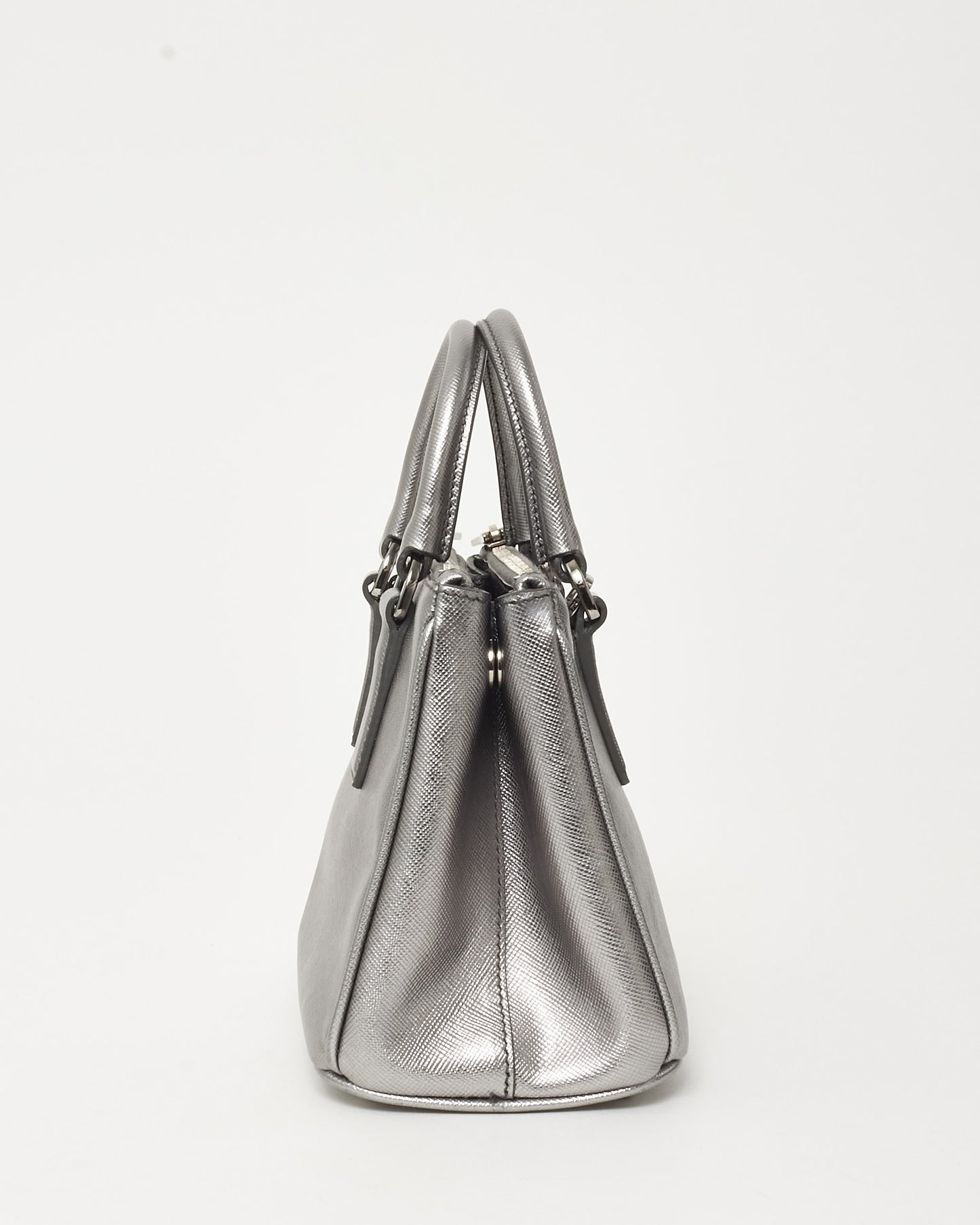 Prada Silver Saffiano Leather Micro Double Zip Galleria Tote