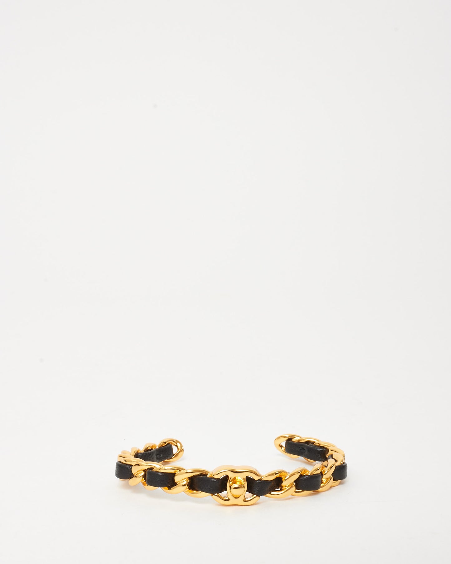 Chanel Gold & Black Interwoven Chain CC Logo Cuff Bracelet