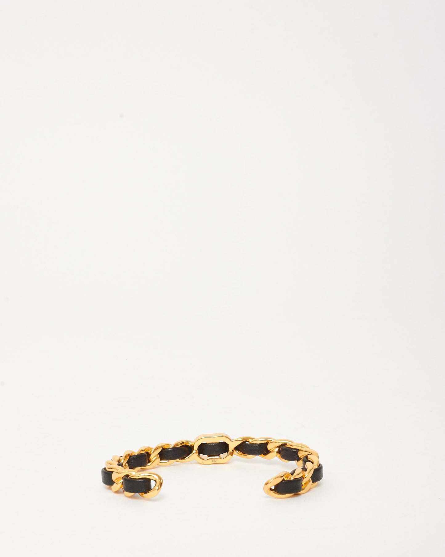 Chanel Gold & Black Interwoven Chain CC Logo Cuff Bracelet