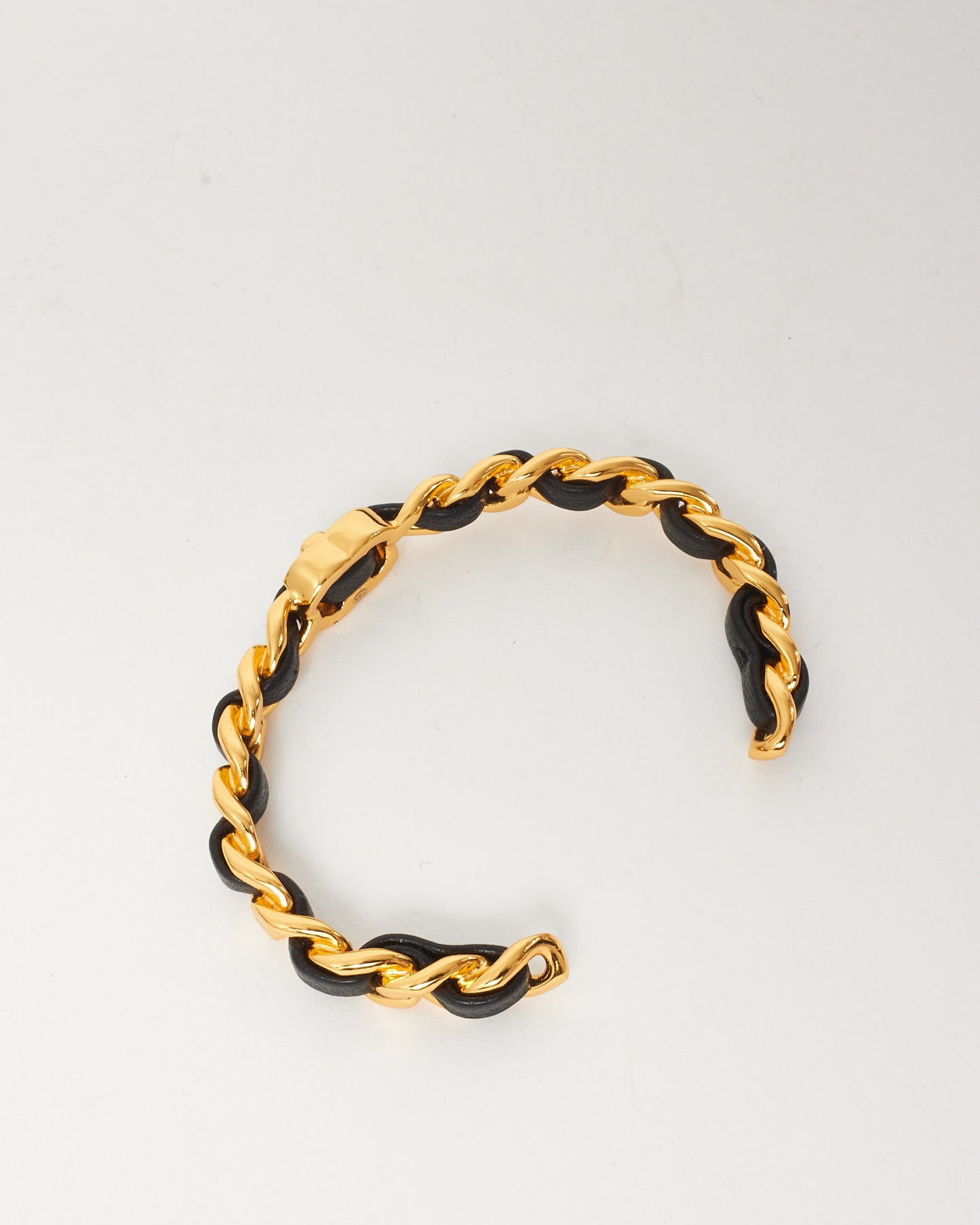 Chanel Gold & Black Interwoven Chain CC Logo Cuff Bracelet