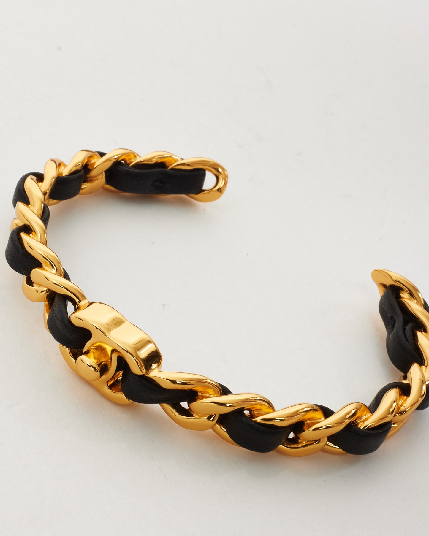 Chanel Gold & Black Interwoven Chain CC Logo Cuff Bracelet