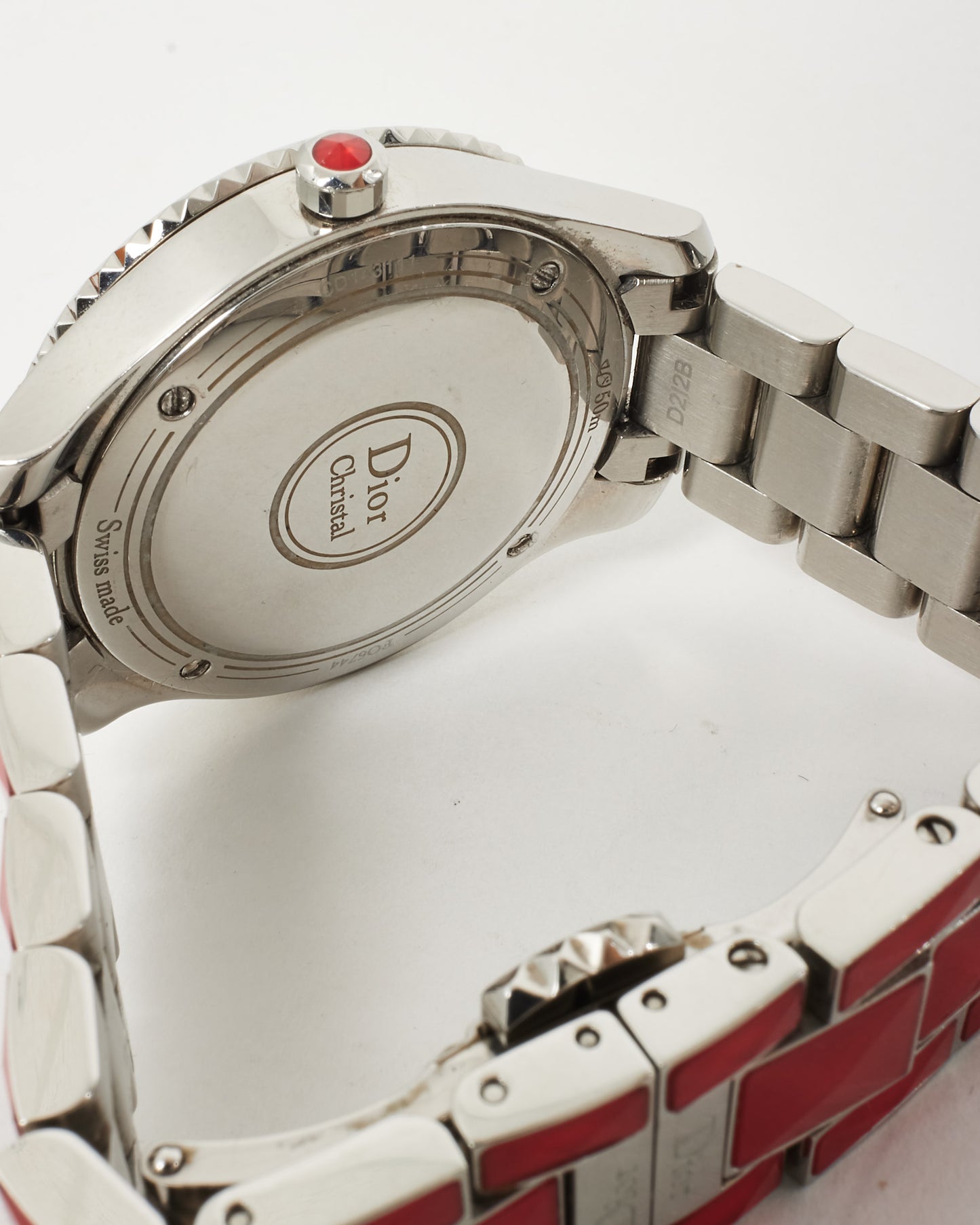 Dior Red Lacquered Stainless Steel Christal Diamond Dial Watch 38mm