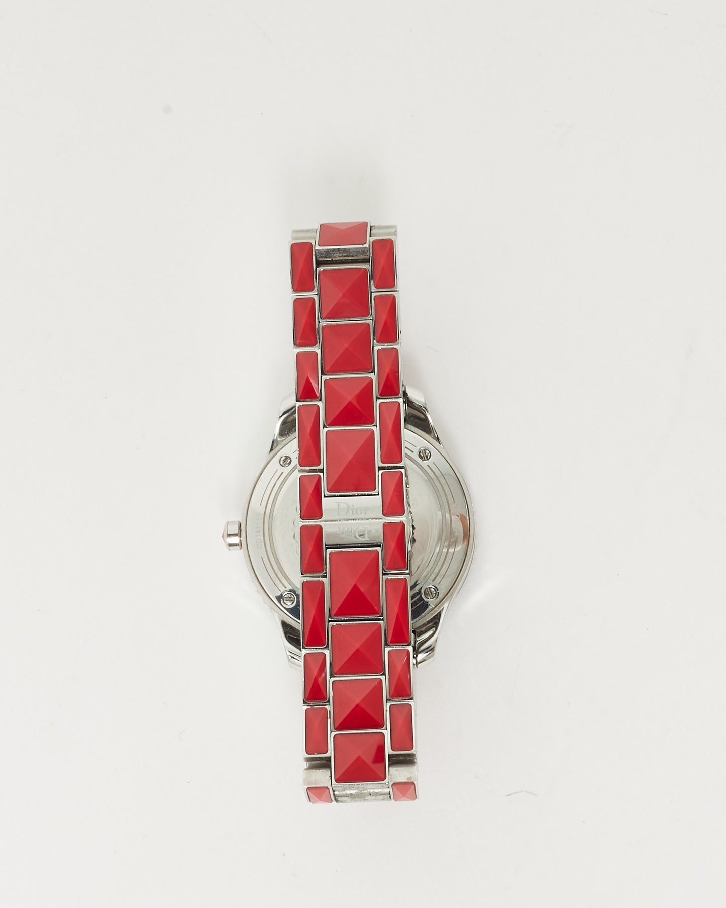 Dior Red Lacquered Stainless Steel Christal Diamond Dial Watch 38mm
