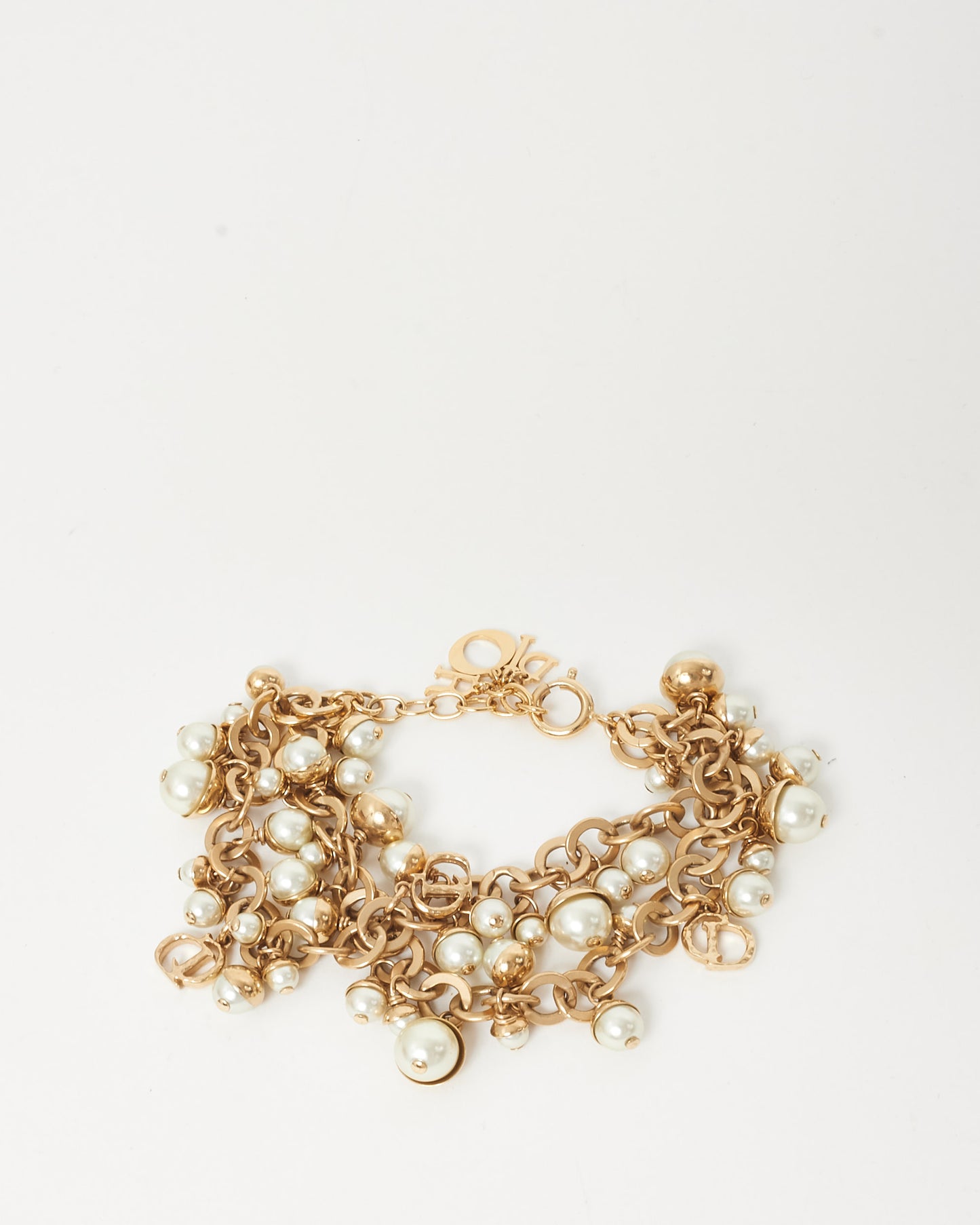 Dior Gold & Faux Pearl Multistrand Logo Bracelet