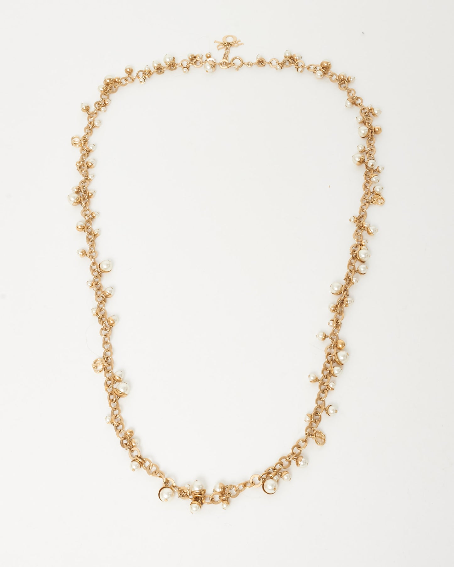 Dior Gold & Faux Pearl Multistrand Logo Necklace