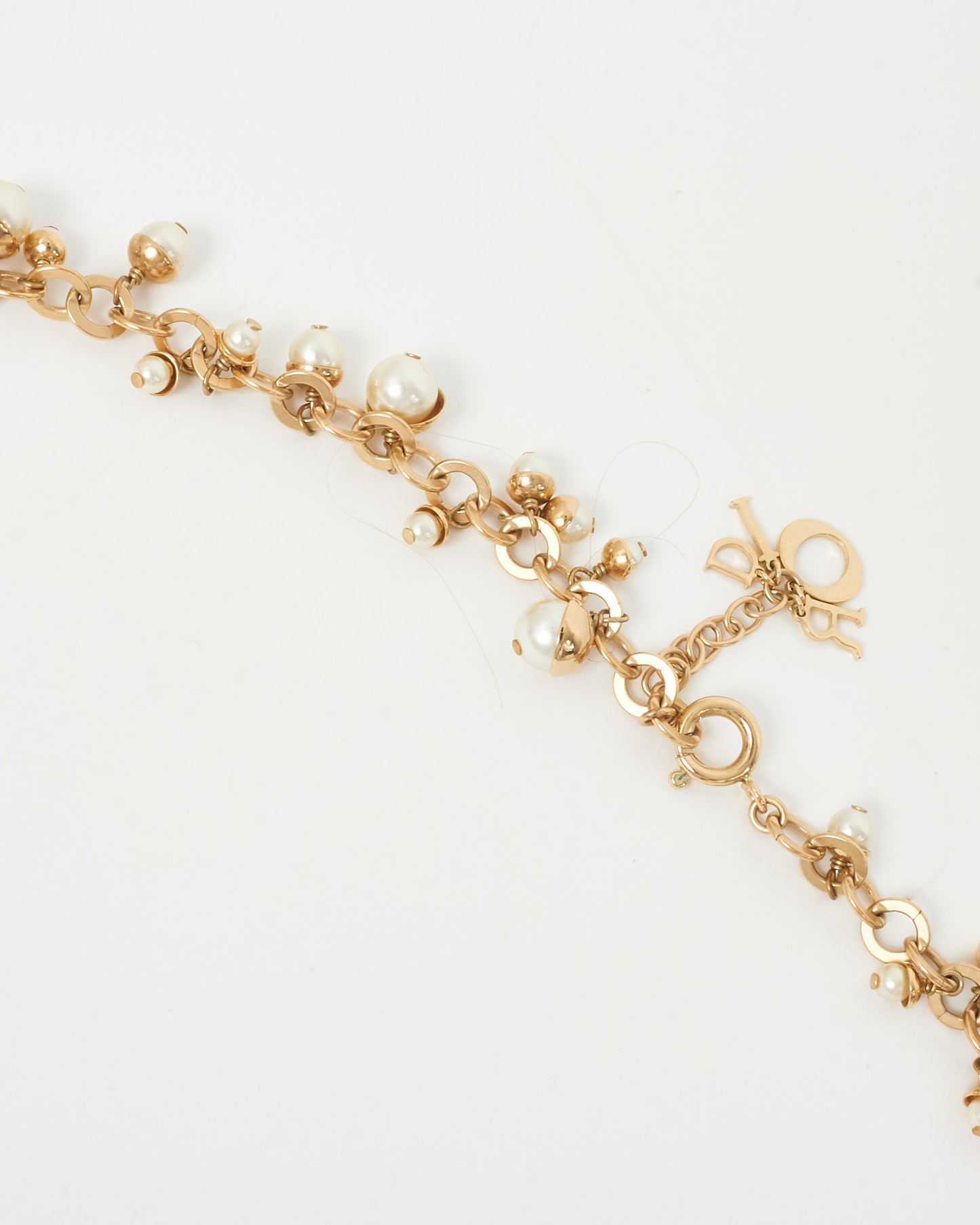 Dior Gold & Faux Pearl Multistrand Logo Necklace