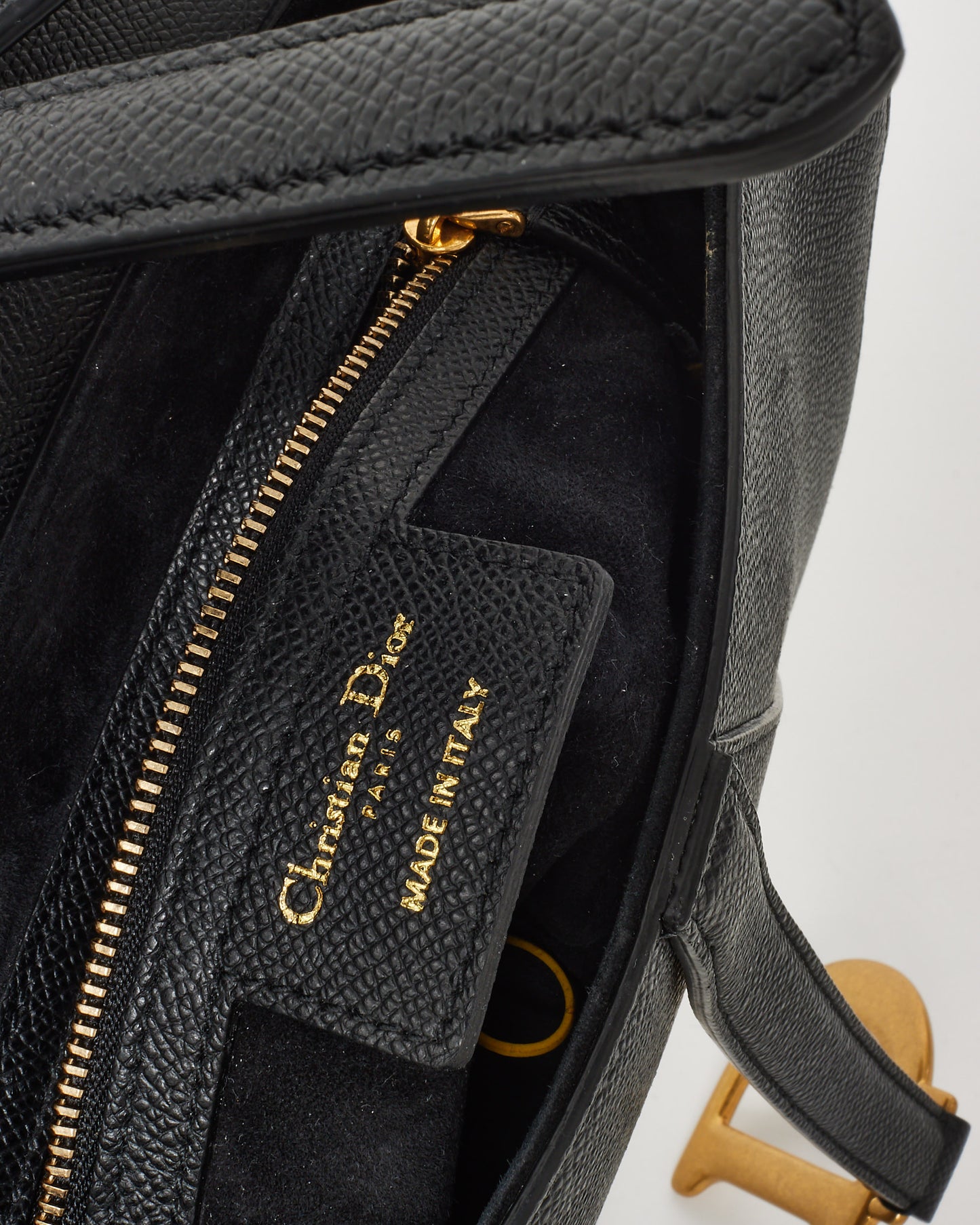 Dior Black Grained Calfskin Leather Saddle Bag with Strap