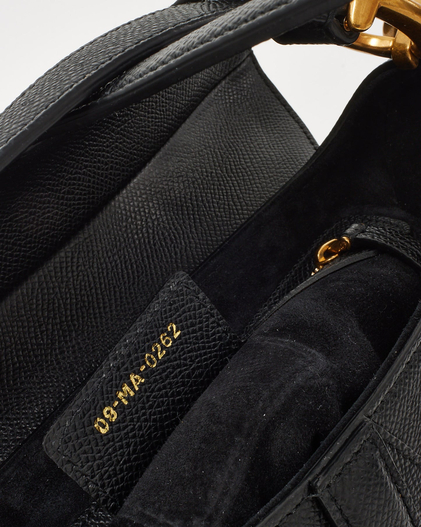 Dior Black Grained Calfskin Leather Saddle Bag with Strap