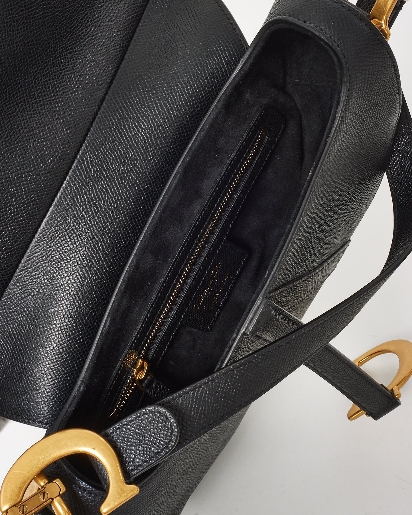 Dior Black Grained Calfskin Leather Saddle Bag with Strap