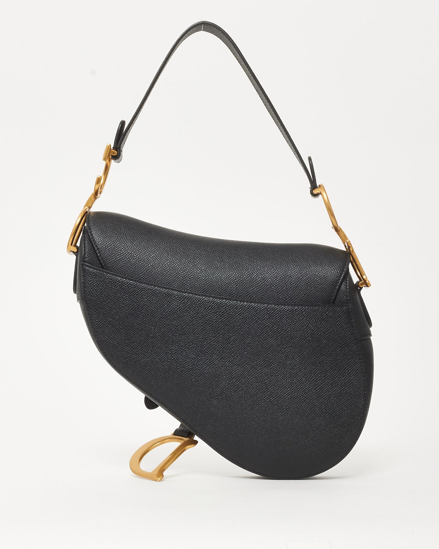 Dior Black Grained Calfskin Leather Saddle Bag with Strap