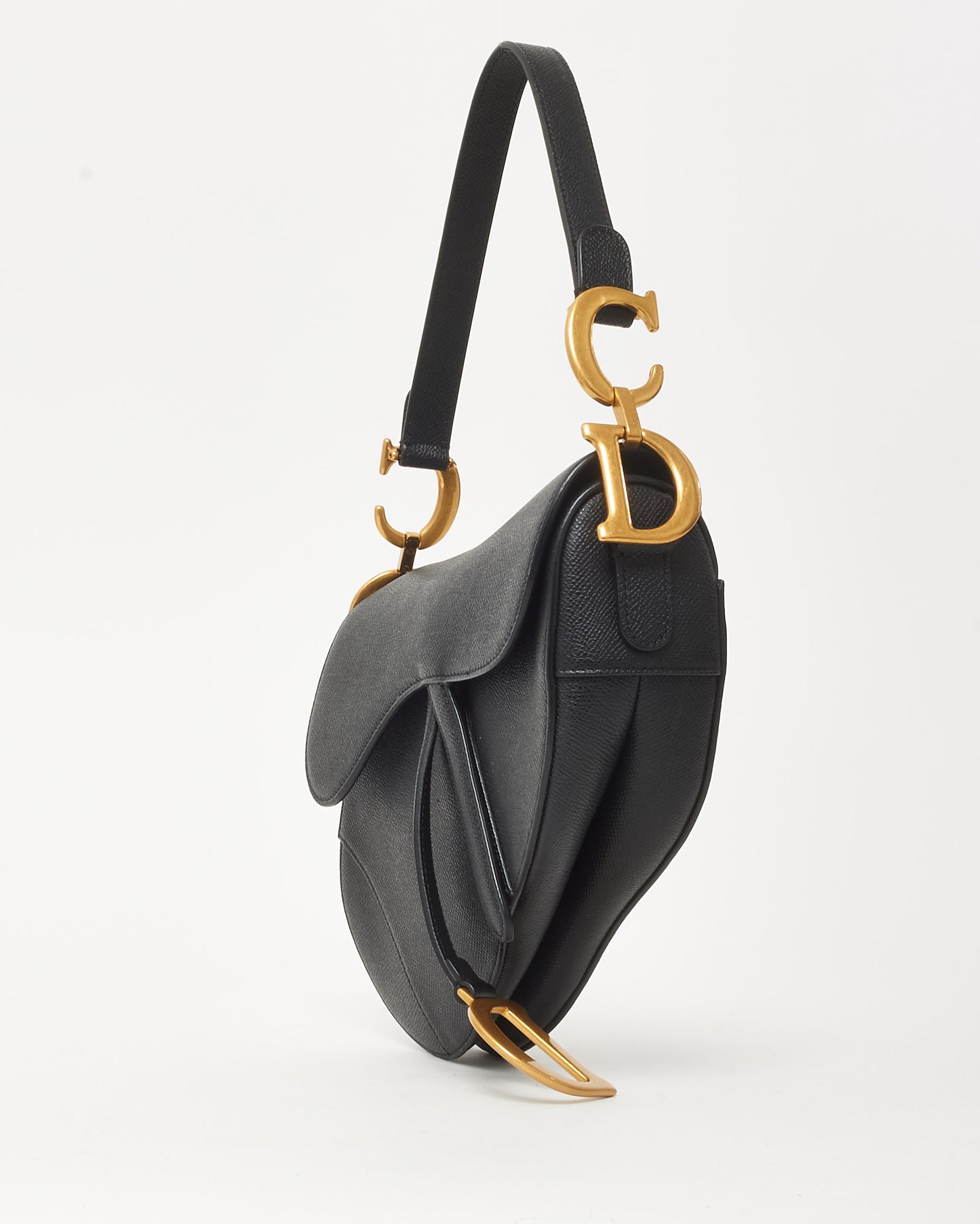 Dior Black Grained Calfskin Leather Saddle Bag with Strap