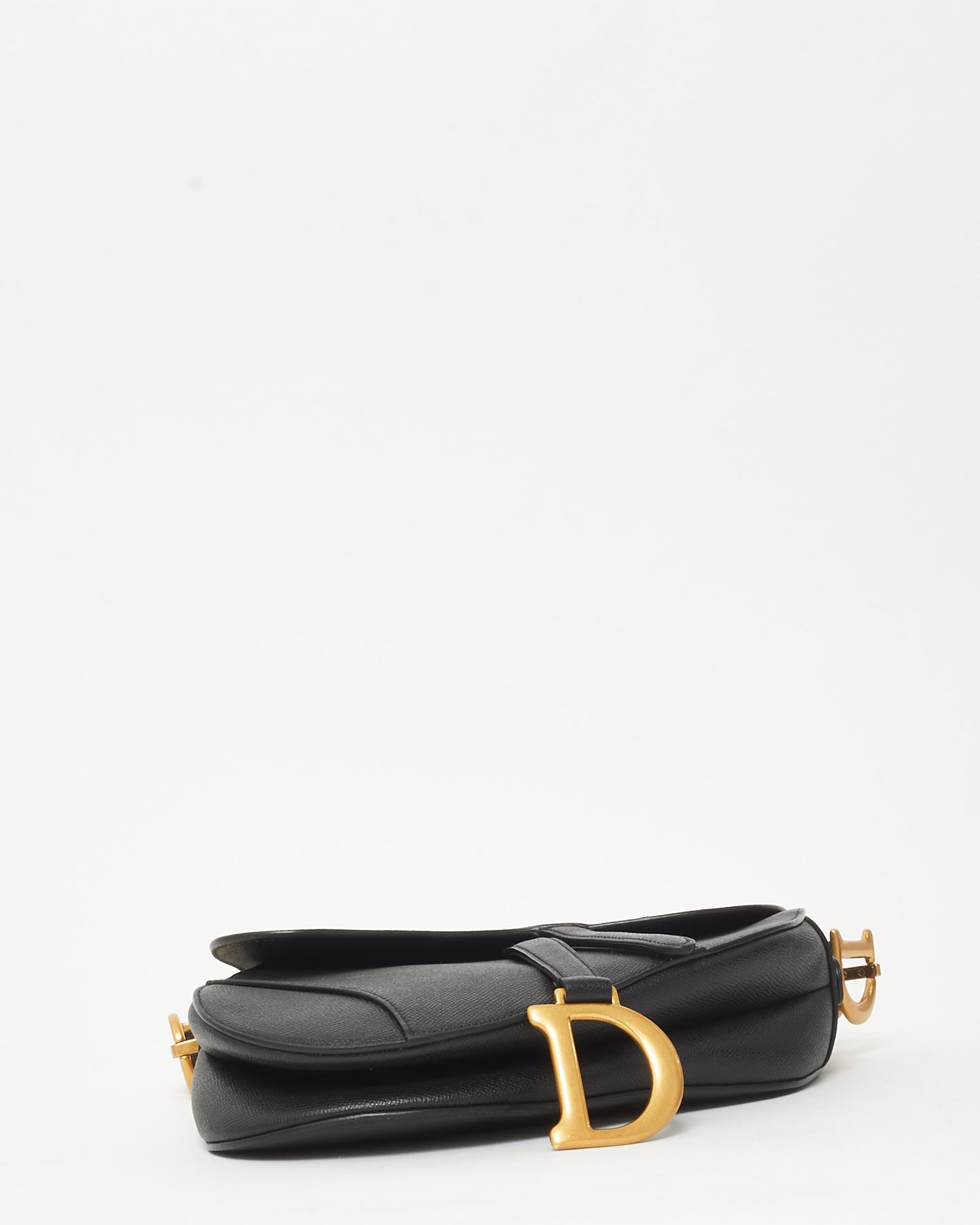 Dior Black Grained Calfskin Leather Saddle Bag with Strap