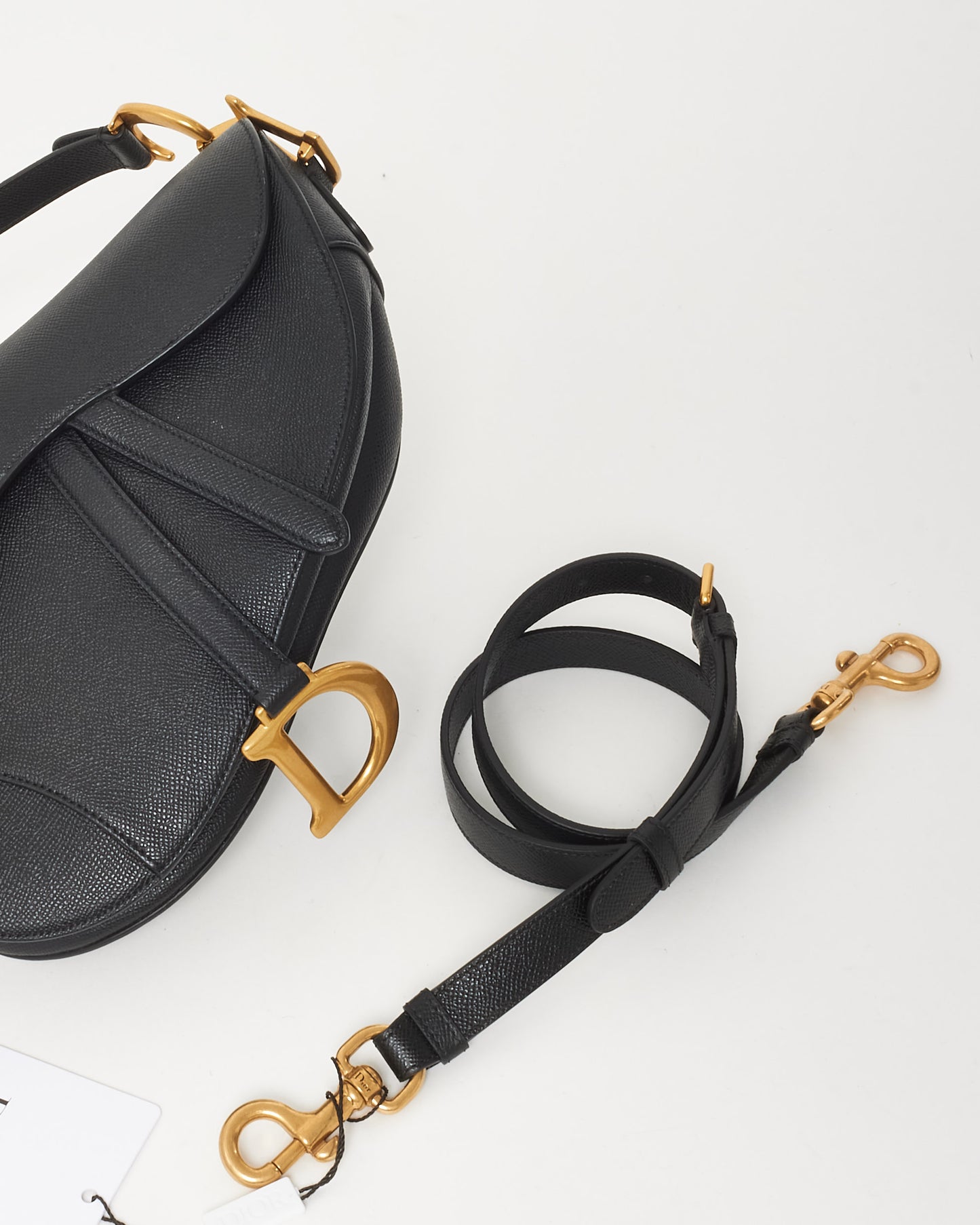 Dior Black Grained Calfskin Leather Saddle Bag with Strap